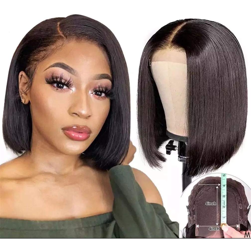 Short Bob Lace Front Synthetic Wig for Black Women - 10 Inches, 150% Density, Heat Resistant, Brazilian Straight with Baby Hair | No Glue Needed, Natural Look for Daily Wear, Cosplay & Special Occasions