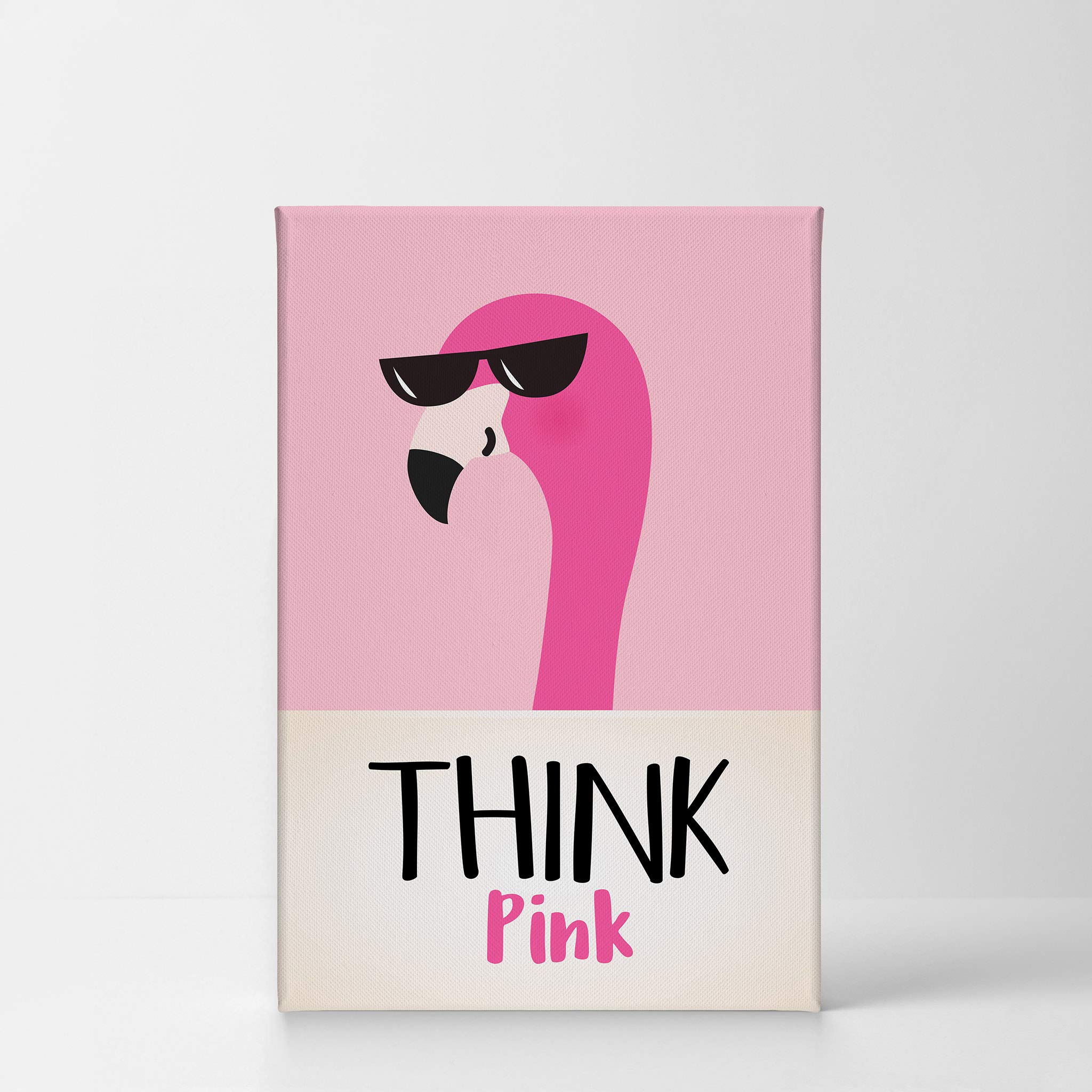 Think Pink Flamingo Quote Canvas Print - Pink & Cream Wall Art for Kids Room, Nursery & Baby Room Decor - Ready to Hang 36x24 - Made in USA | Perfect for Birthday Gifts & Girls Bedroom Decoration