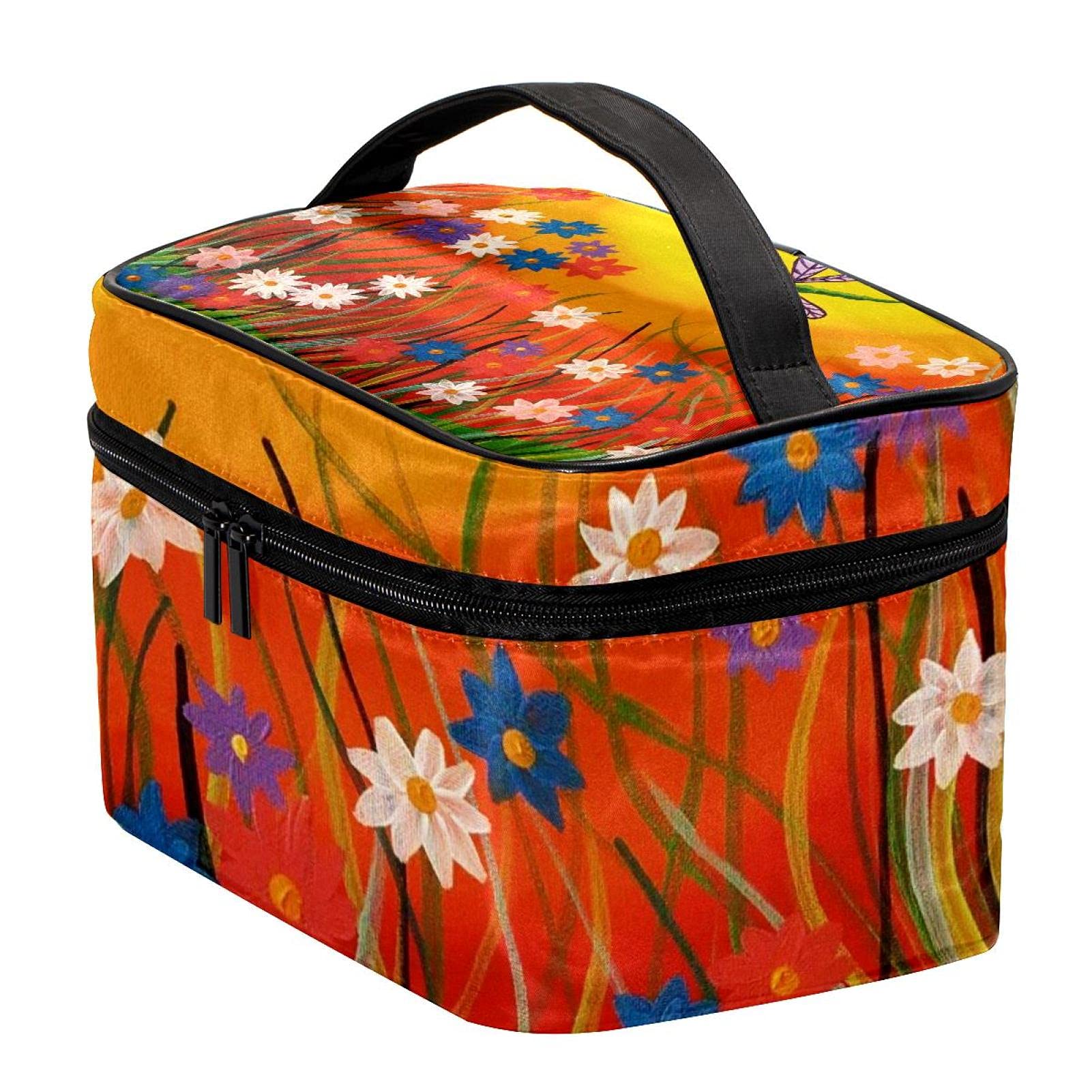 Dragonfly Floral Spring Travel Makeup Bag - Large Cosmetic Organizer with Zipper for Women & Girls | Perfect for Travel, Gym, and Daily Essentials Storage