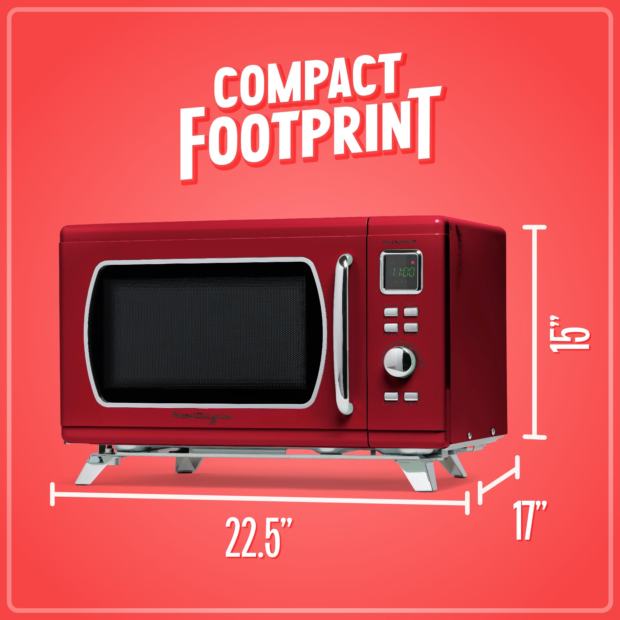 Vintage Retro Countertop Microwave Oven - 900W Large 0.9 Cu Ft Capacity - 8 Preset Cooking Modes & Digital Clock - Mid-Century Style Kitchen Appliance in Red - Perfect for Small Kitchens, Dorms & Office Break Rooms