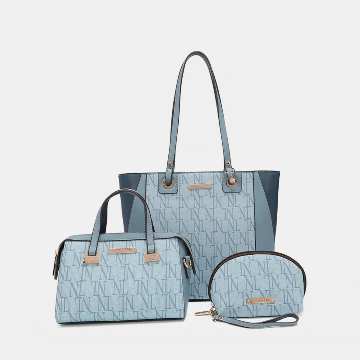 Nicole Lee USA 3-Piece Letter Print Textured Handbag Set - Stylish Tote, Crossbody & Clutch for Women | Perfect for Work, Travel & Daily Use