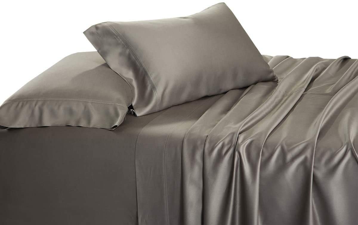 Premium 600-Thread-Count Bamboo Viscose Bed Sheet Set - Ultra Soft, Cooling & Breathable - Twin XL Size in Elegant Grey - Perfect for Hot Sleepers & Allergy Relief
