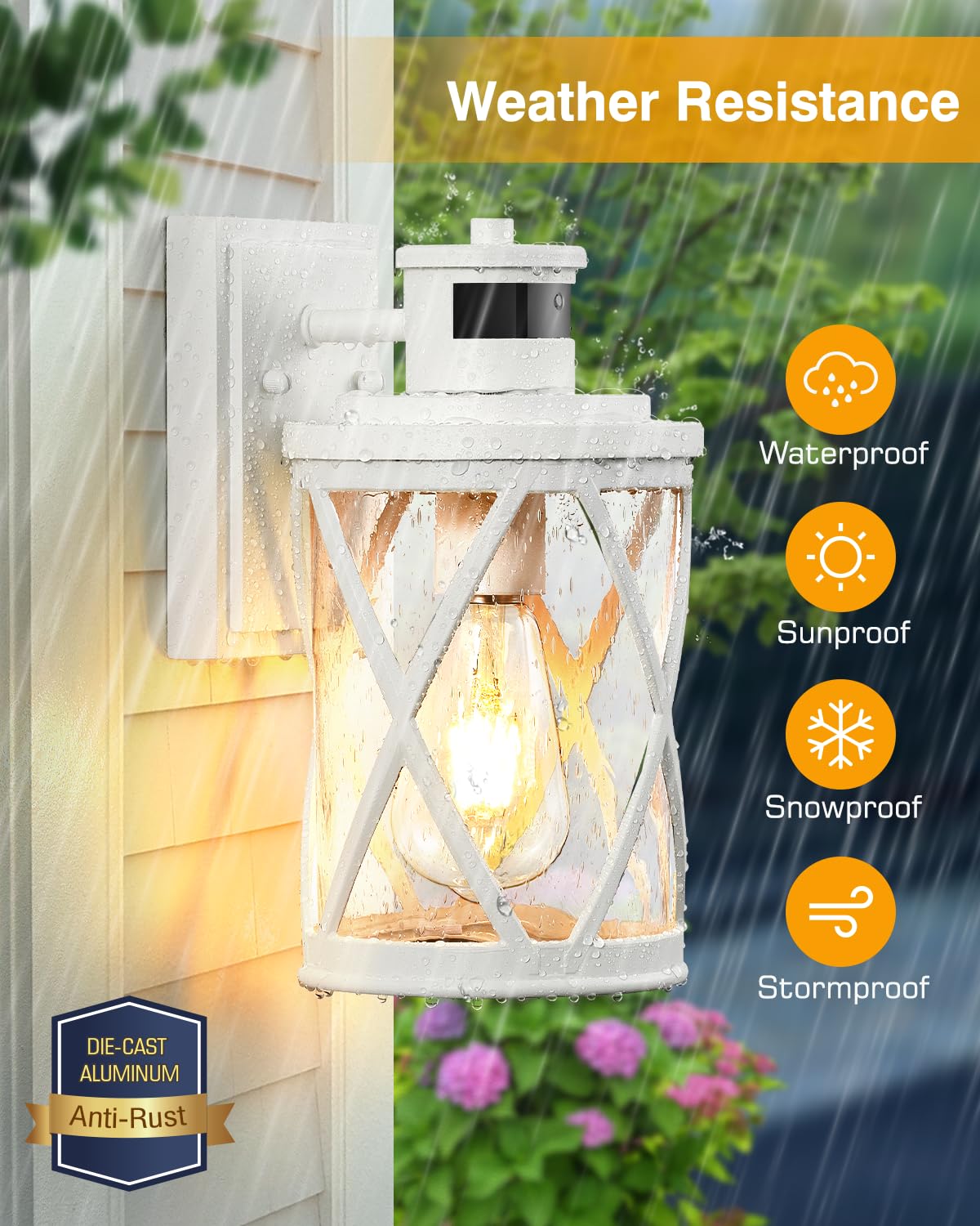 VIANIS 2 Pack Outdoor Motion Sensor Lights, Waterproof & Anti-Rust White Exterior Lighting Fixtures with Dusk to Dawn Feature - Perfect for House Porch, Doorway, Garage, and Garden Security Lighting
