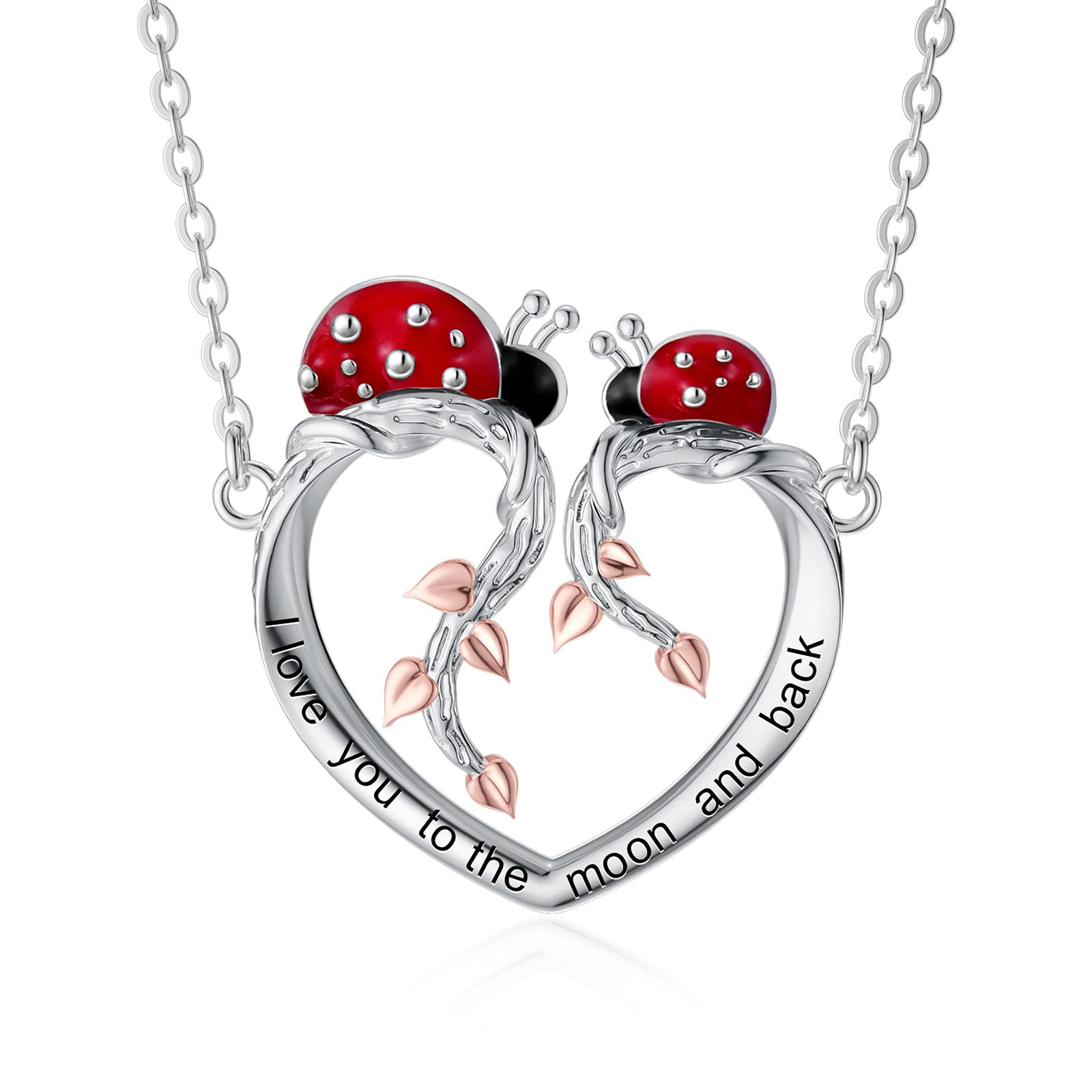 PEIMKO 925 Sterling Silver Ladybug Pendant Necklace with Tree of Life & Mushroom Charm - Elegant Women's Jewelry, Perfect Birthday Gift for Girls - Ideal for Everyday Wear, Special Occasions & Nature Lovers
