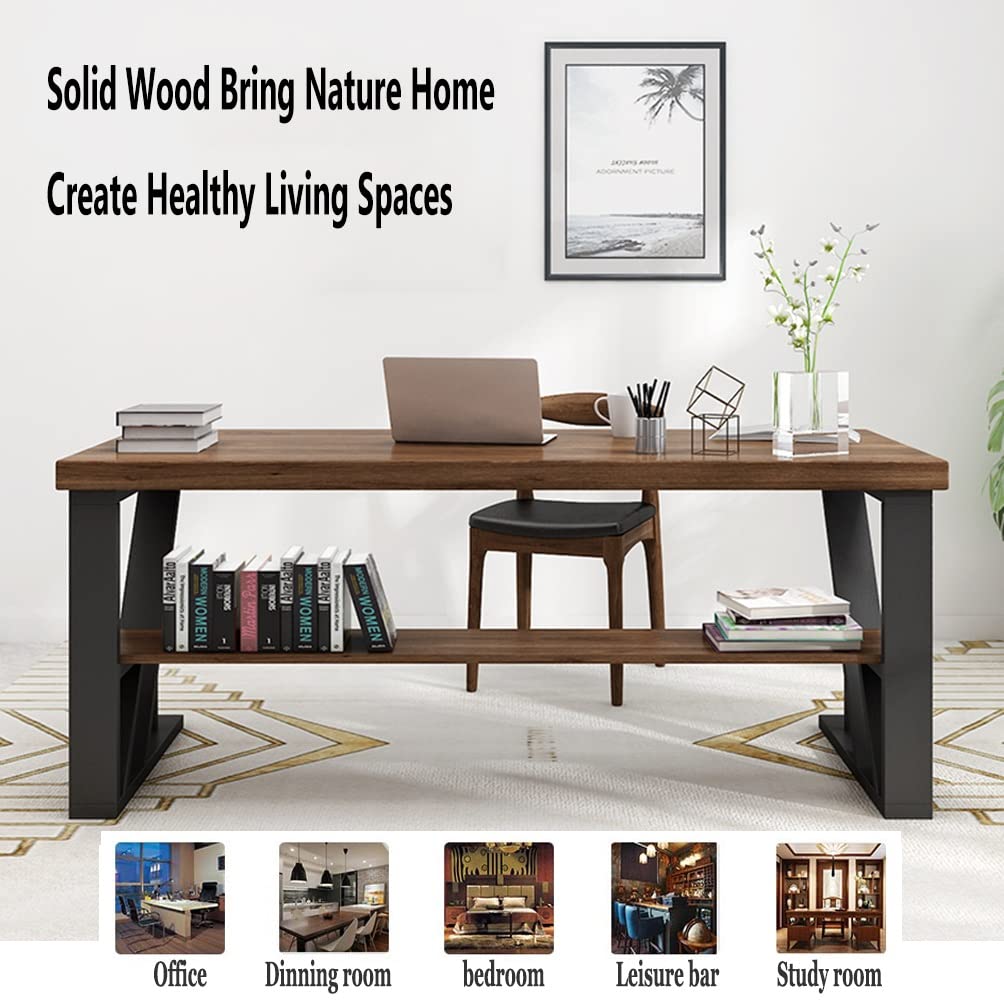 Solid Wood Home Office Computer Desk with Shelves | 120-280CM Adjustable Width Gaming & Workstation Table | Sturdy Metal Legs for Study, Gaming & Remote Work (110.2x39.4x29.5 Inches) | Perfect for Small Spaces & Home Offices