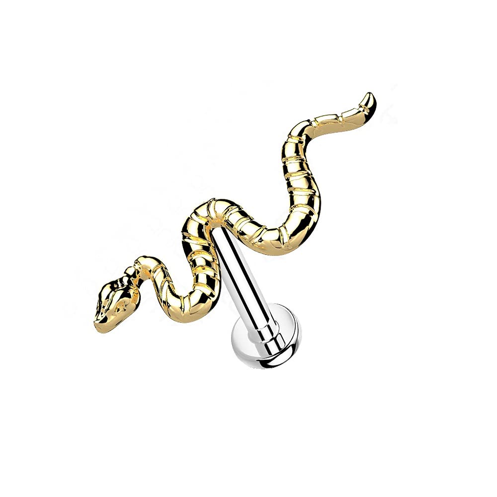 G23 Implant Grade Titanium Snake Threadless Lip Cartilage Tragus Stud - Body Jewelry for Pierced Owl - Perfect for Lip, Nose, Ear Piercings & Alternative Fashion