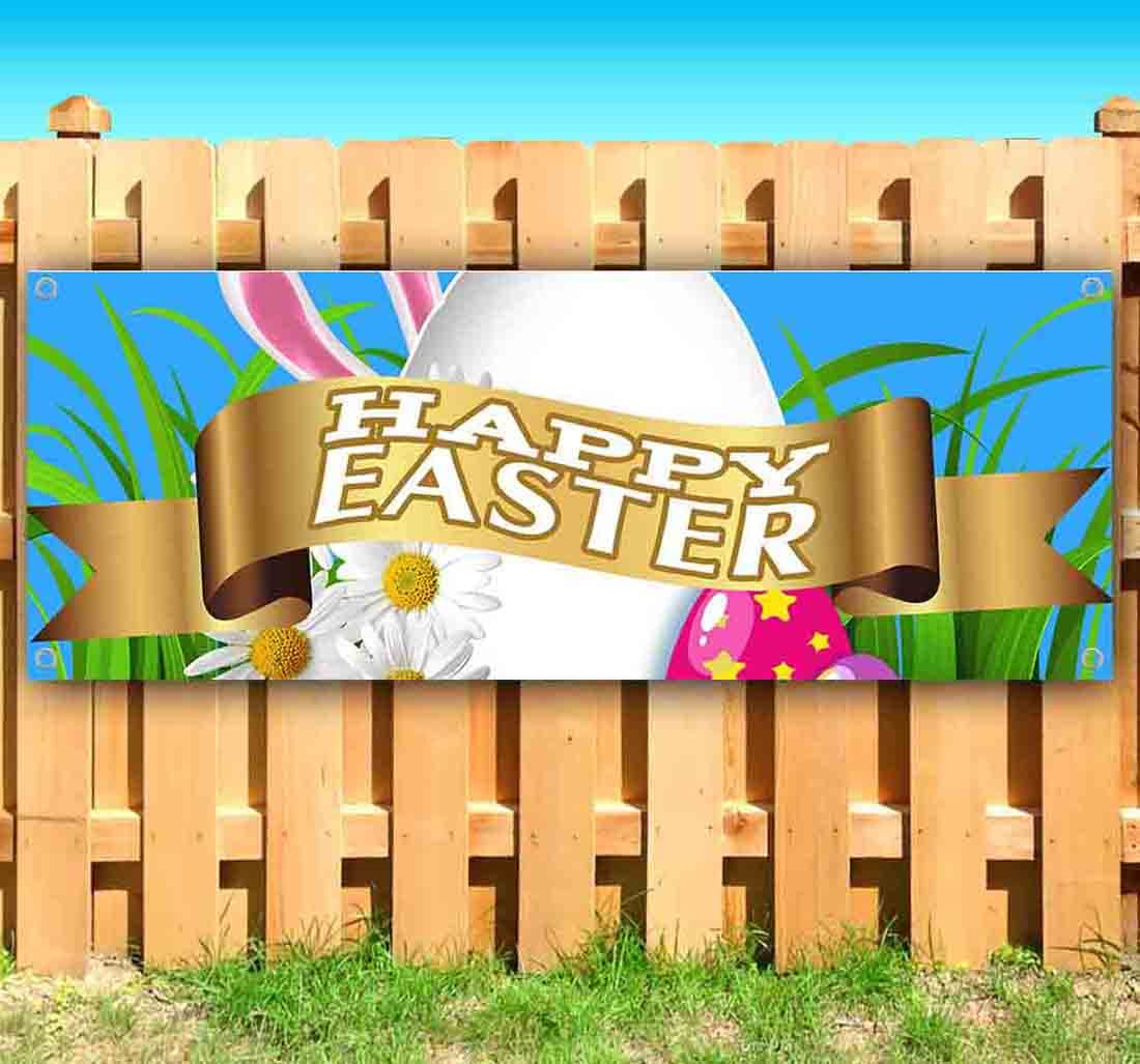 Happy Easter Banner - 13 oz Heavy-Duty Vinyl with Metal Grommets | Single-Sided Non-Fabric Decoration | Perfect for Easter Party Decor, Church Events & Spring Home Decor
