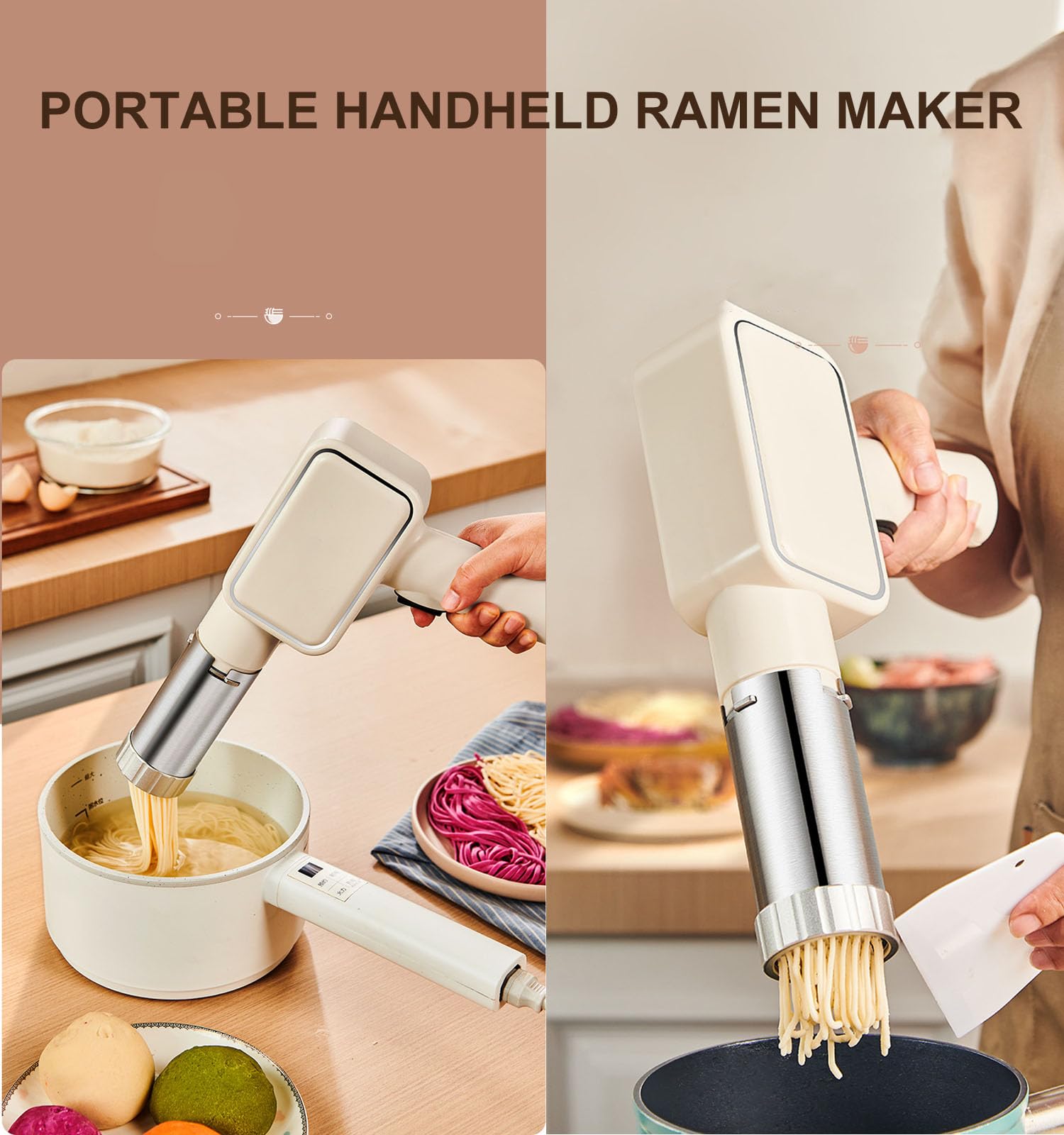 Portable Electric Pasta Maker Machine with 5 Molds - Handheld Automatic Pasta Gun for Homemade Noodles, Ramen & Pasta | Cordless Kitchen Appliance for Easy Pasta Making at Home | Perfect for Italian Cuisine, Family Dinners & Quick Meals