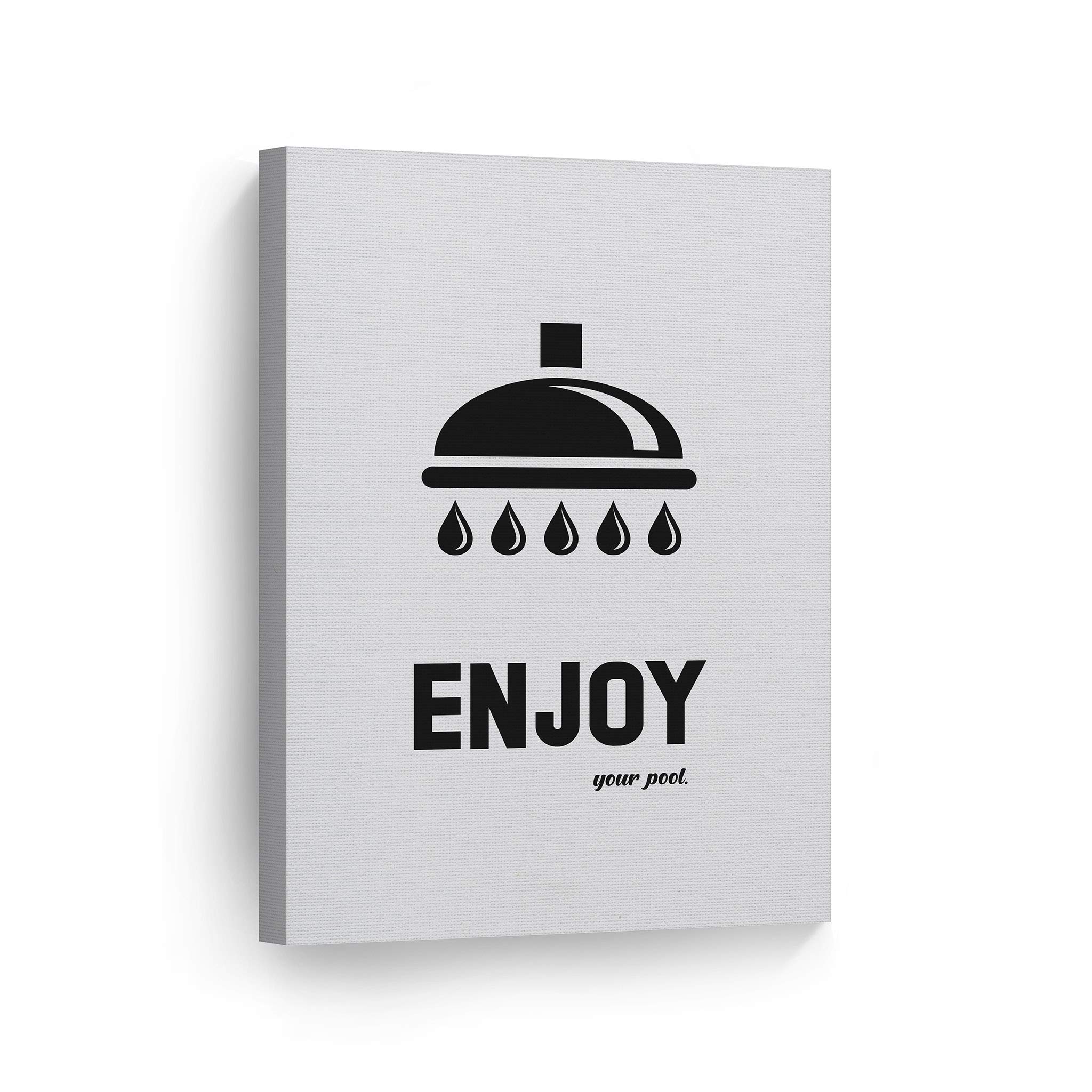 Funny Pool Quote Canvas Print - Smile Art Design Bathroom Wall Decor - Enjoy Your Pool Saying - Ready to Hang 28x19 - Made in USA - Perfect for Bathroom, Pool House & Home Decoration