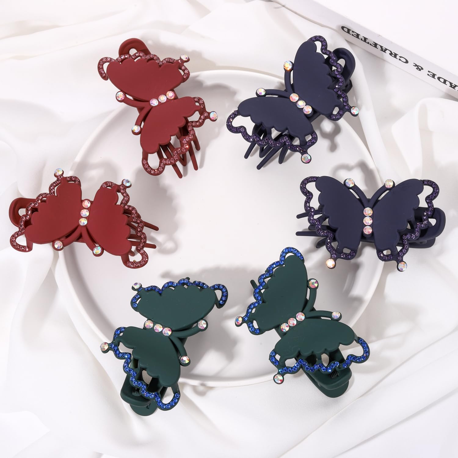 6PCS Sparkly Rhinestone Butterfly Hair Clips - Strong Hold Non-Slip Matte Hair Jaw Clips for Women & Girls (Thick/Thin/Curly Hair) - Perfect for Parties, Weddings & Everyday Styling