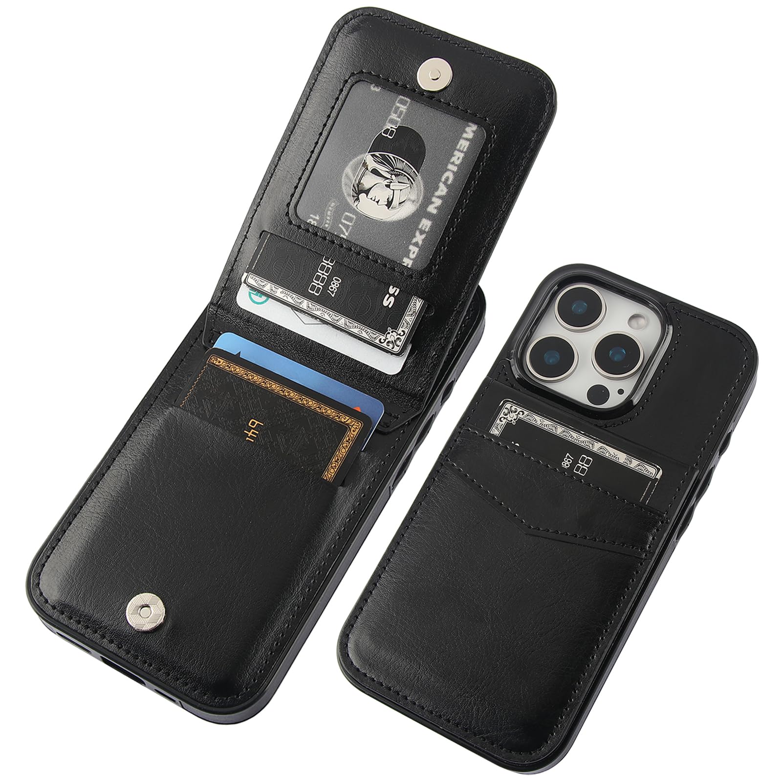 Premium Leather Magnetic Wallet Case for iPhone 16 Pro (6.3