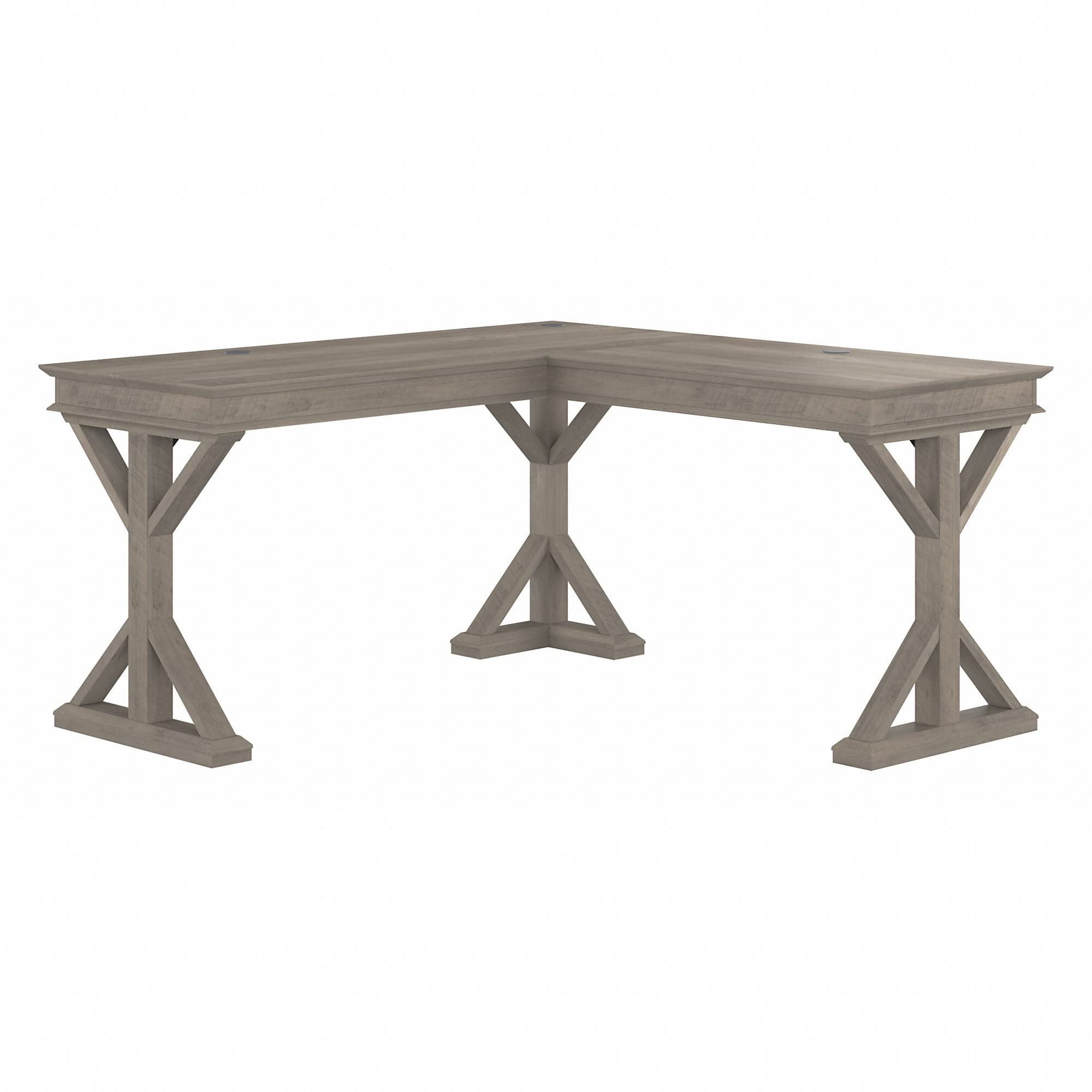 Bush Furniture Homestead 60W Farmhouse L-Shaped Desk in Driftwood Gray - Rustic Home Office Desk for Small Spaces, Gaming & Remote Work