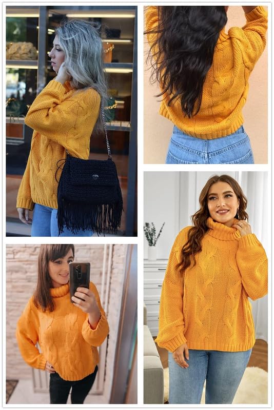 Dokotoo Women's 2024 Winter Fall Turtleneck Sweater - High Neck Balloon Sleeve Pullover Knit Top for Casual Outfits & Office Wear | Warm Long Sleeve Outerwear for Cold Weather