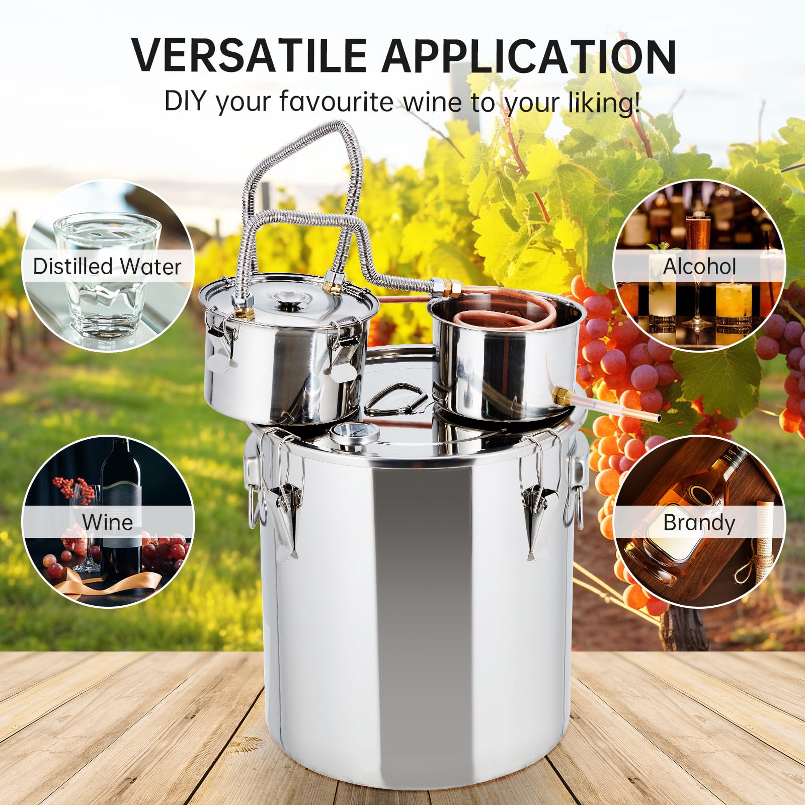 GARVEE 13.2 Gallon (3 Pots) Stainless Steel Alcohol Distiller Kit with Copper Tube & Circulating Pump - Perfect for Home Brewing Whisky, Wine, Brandy - Ideal for DIY Craft Spirits, Moonshine Making & Small Batch Distillation