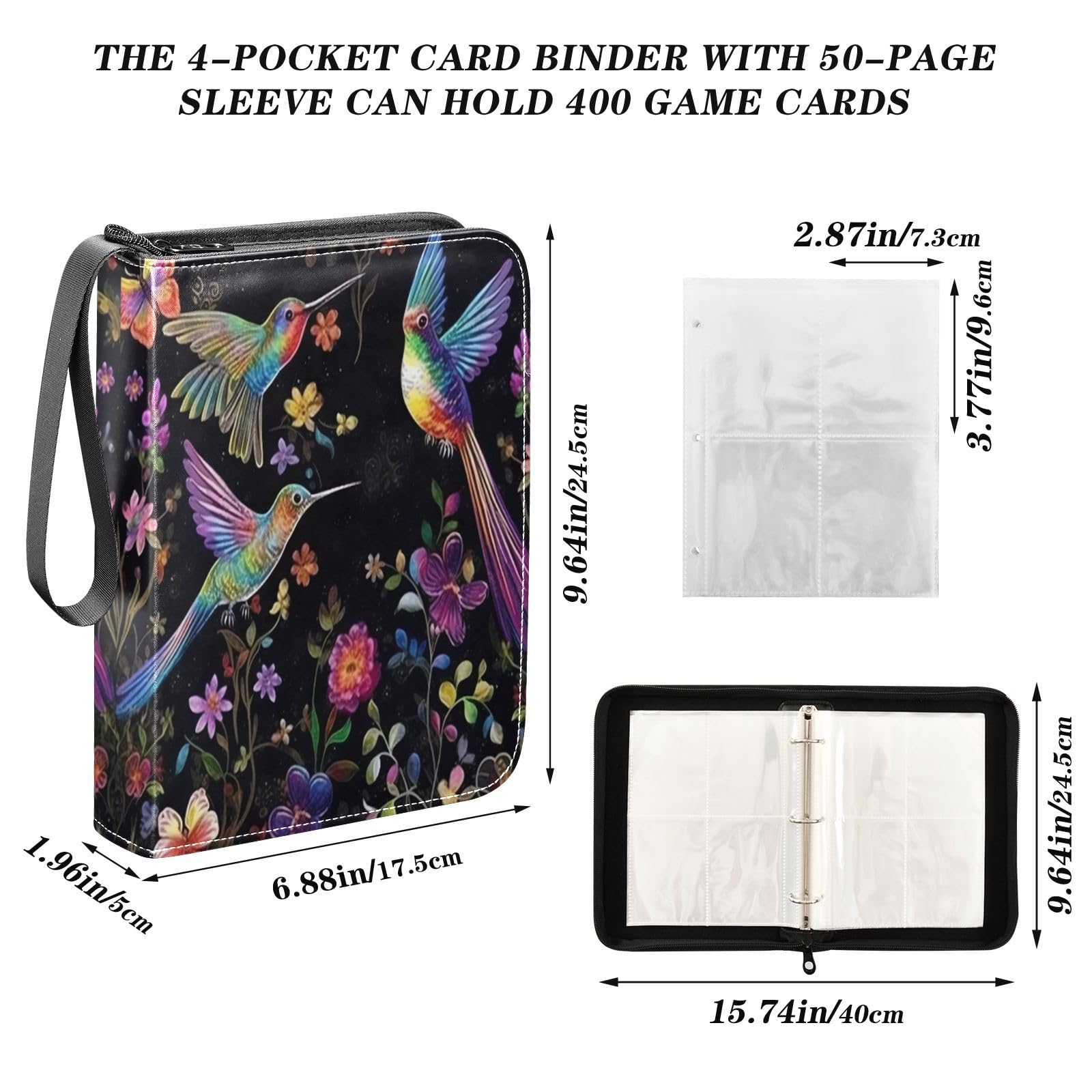 Qilmy 400 Pocket PU Leather Trading Card Binder - Premium Collector Album for Sports Cards, Game Cards & TCG - Durable Card Storage with Hummingbird Design | Perfect for MTG, Pokémon, Yu-Gi-Oh! & Sports Memorabilia Collection