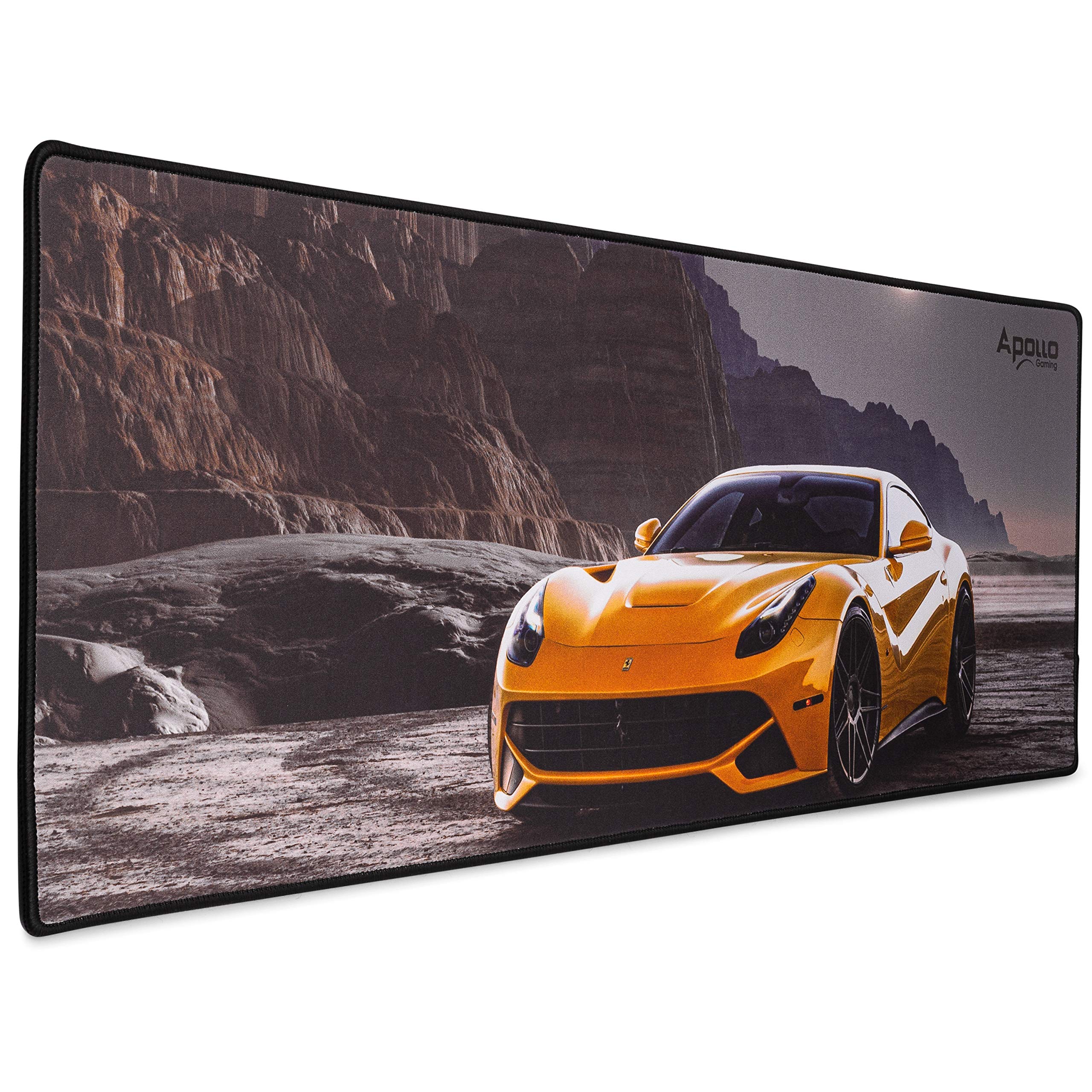Apollo Gaming Extended Mouse Pad - XXL Large Desk Mat (31.5×11.8In) with Stitched Edges & Smooth Microfiber Surface - Perfect for Office, Gaming & Home Use - Compatible with Keyboard & Mouse - Ferrari Red Design - Ideal for PC, Laptop & Computer Workstations