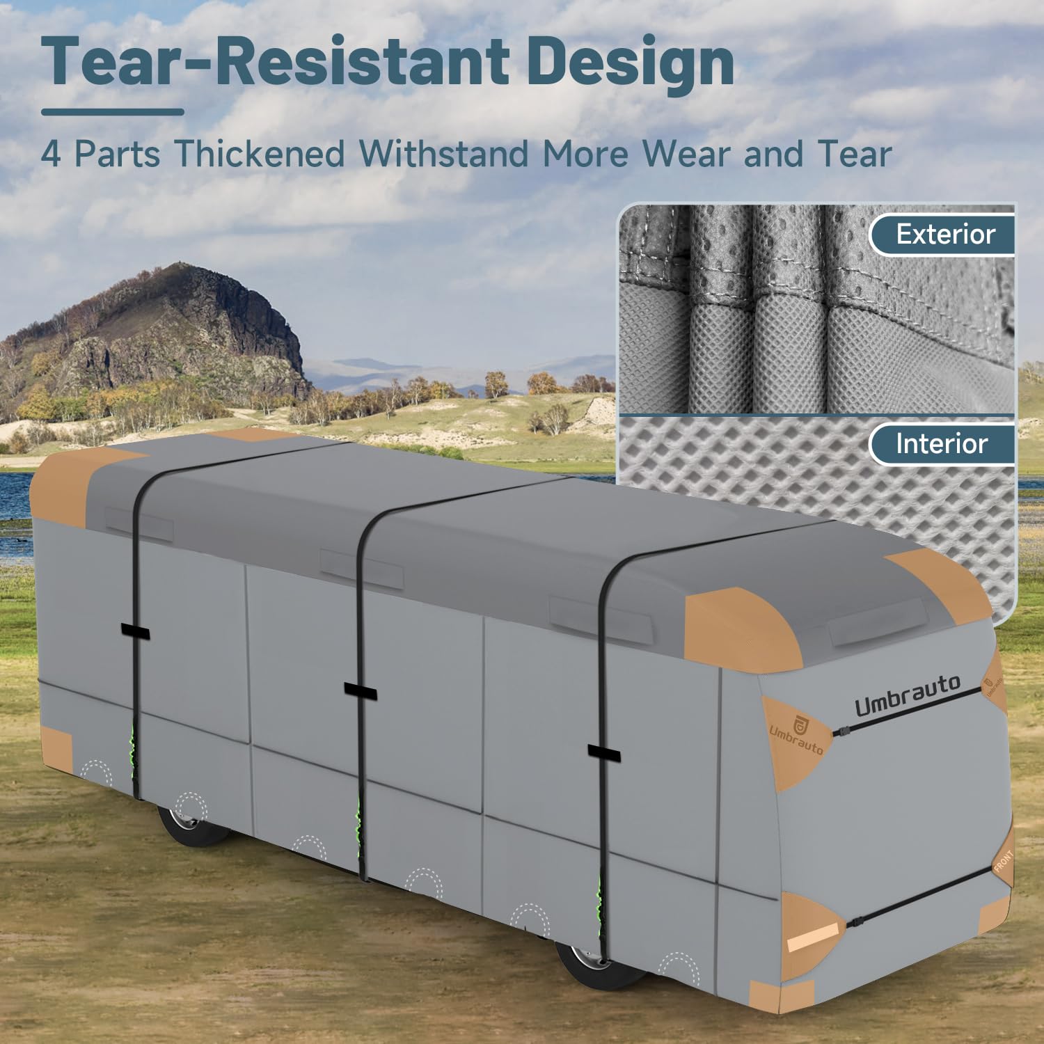 2024 Upgraded Umbrauto Class A RV Cover - 7-Layer Anti-UV, Windproof Motorhome Cover for 31'-34' RVs | Includes 2 Extra Straps, Repair Patches & 6 Gutter Covers | Perfect for Outdoor Storage & Winter Protection