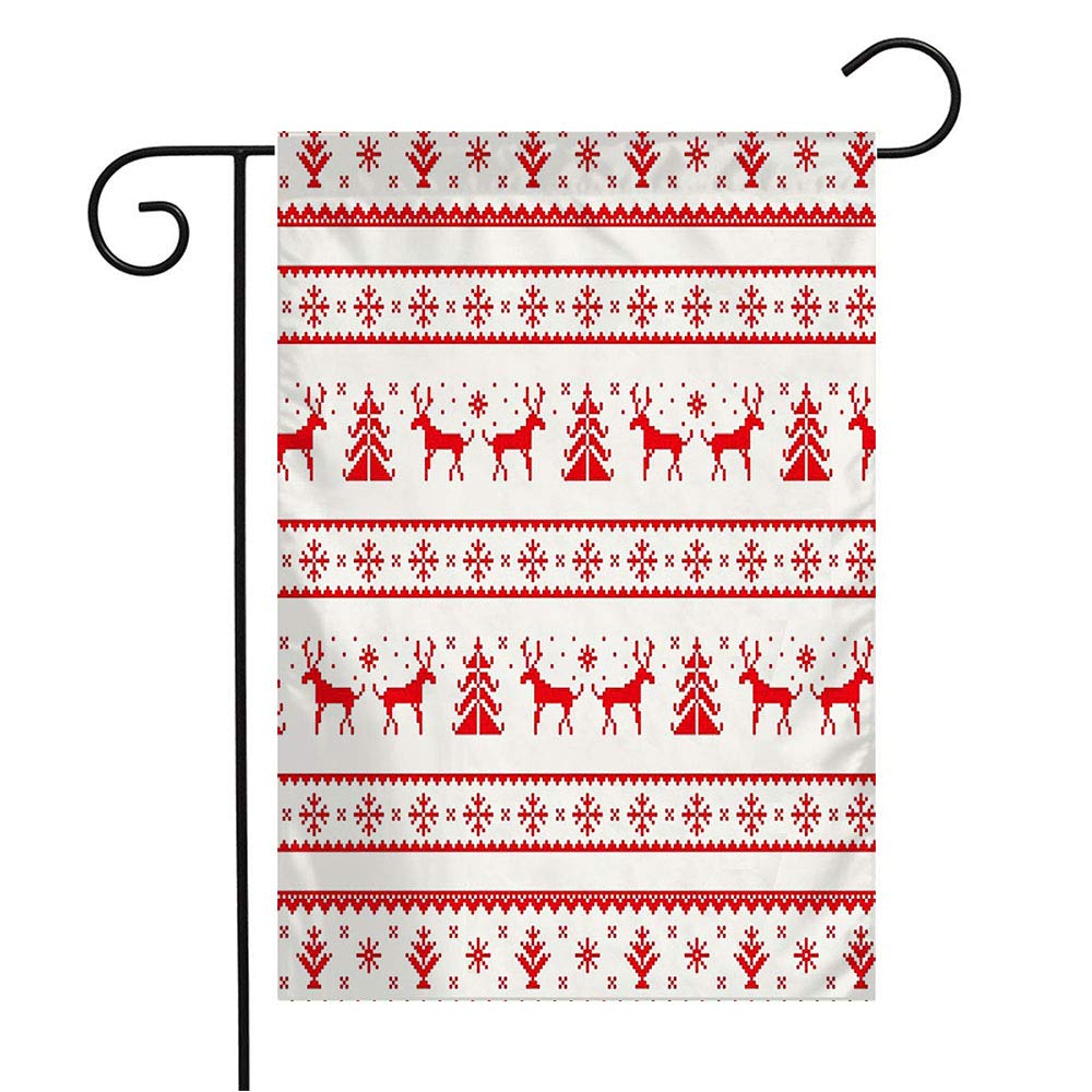 Norwegian Christmas Garden Flag - Vintage Nordic Folk Pattern with Deer & Snow Design, 12x18 Inch Outdoor Holiday Decor for Patio, Lawn & Home (Perfect for Christmas, Winter Holidays & Scandinavian-Themed Decorations)