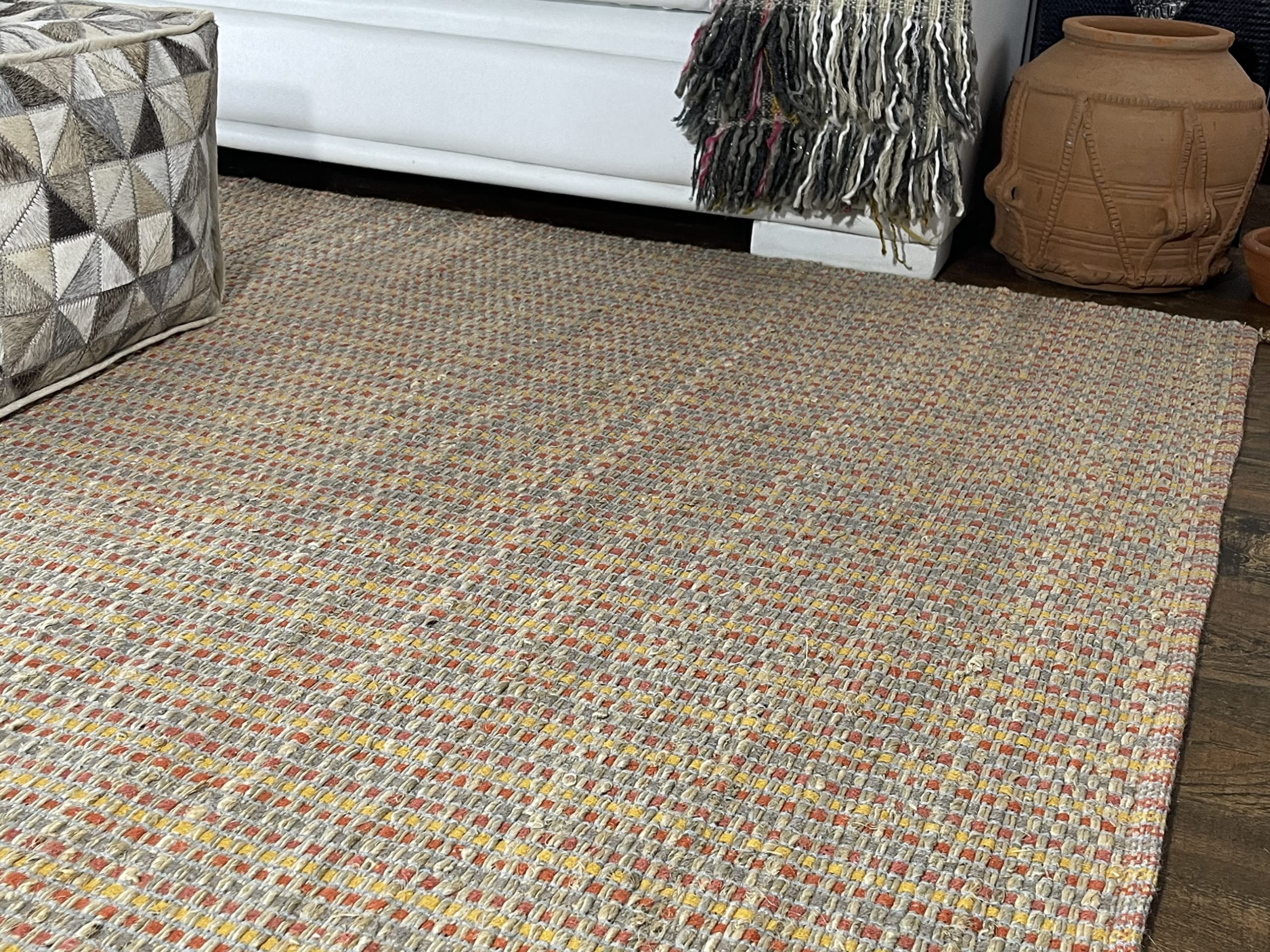 Handmade Manila Hemp & Cotton Natural Fiber Rug - Easy Maintenance, Non-Slip, Eco-Friendly 8'x10' Area Carpet for Living Room, Bedroom, Family Room (Spice) | Perfect for Cozy Home Decor & High-Traffic Areas
