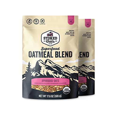 Stoked Oats - Aphrodisi-Oats (2 Pack) High Protein, Low Sugar, Gluten Free, Non GMO Oatmeal - Healthy Breakfast & Overnight Oats - 17.6oz per Bag - Perfect for Busy Mornings & Post-Workout Recovery
