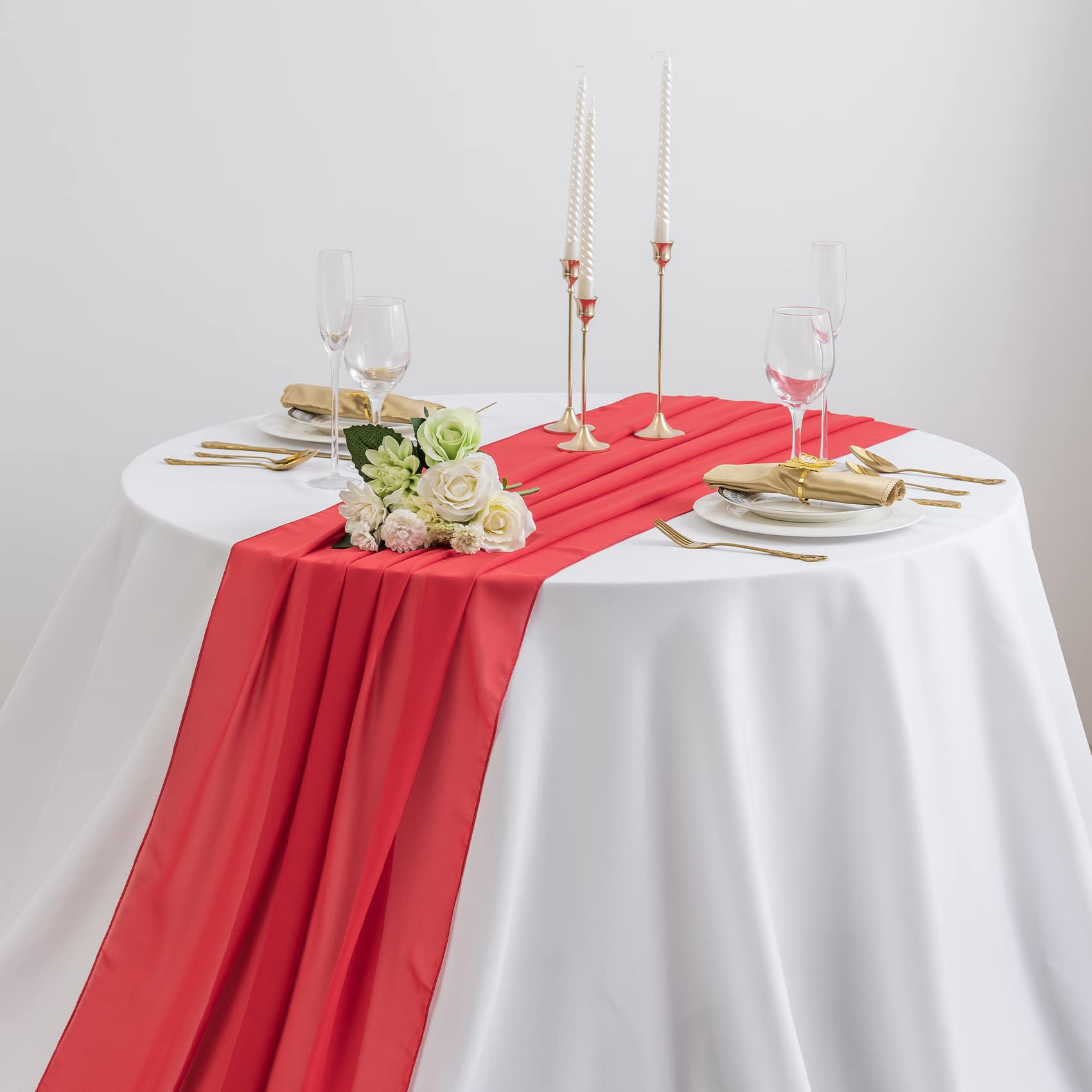 AILITI 6-Pack Chiffon Table Runner 29x120 Inches - Elegant Sheer Gauze Table Decor for Wedding, Bridal Shower, Baby Shower & Birthday Party - Romantic Rustic Decor for Cake Tables, Banquets & Home Decor (Red)
