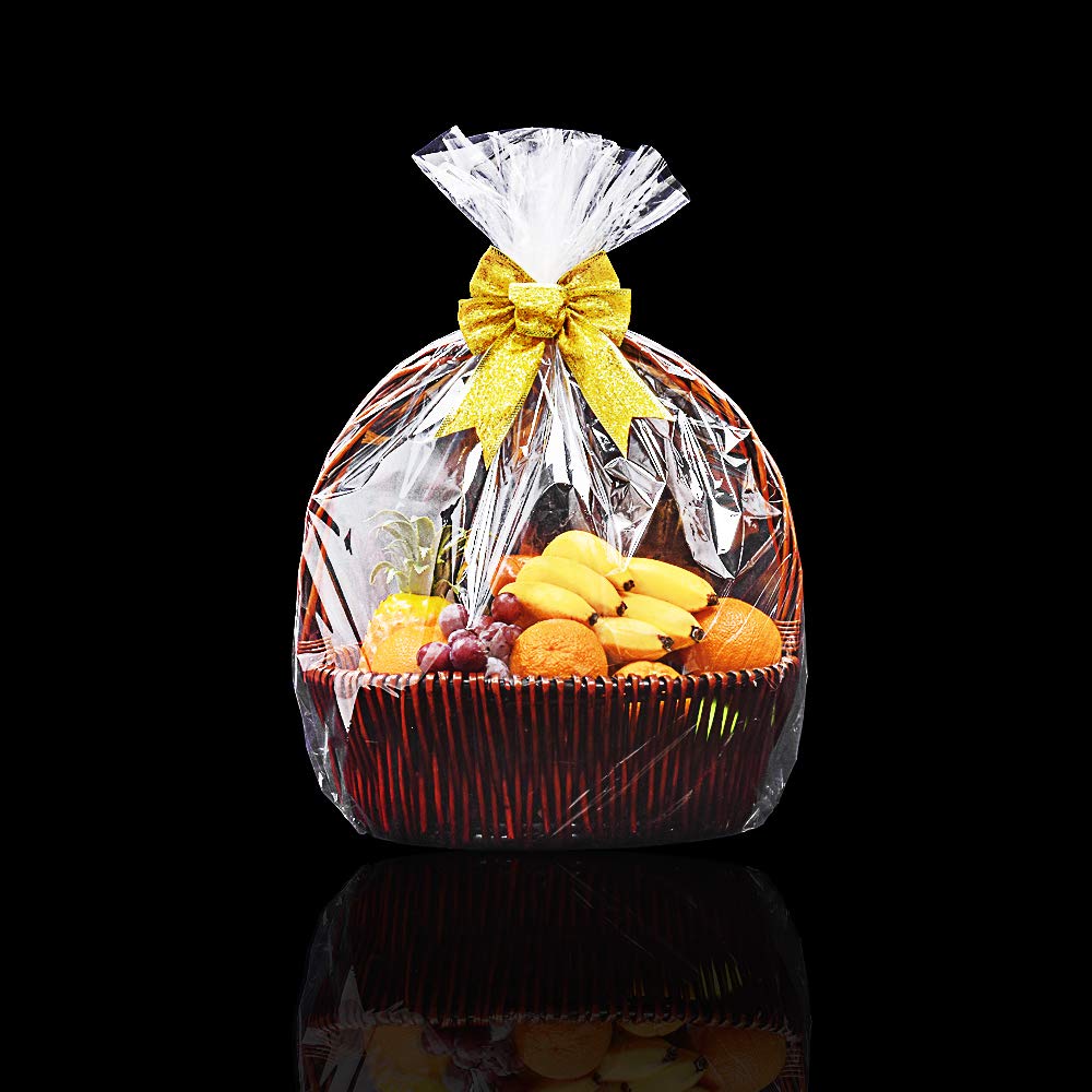 LazyMe 32x40 Inch Clear Easter Basket Cellophane Shrink Wrap Bags - 20 Pack Large Gift Wrapping Bags for Easter Baskets, Party Favors & Holiday Gift Packaging