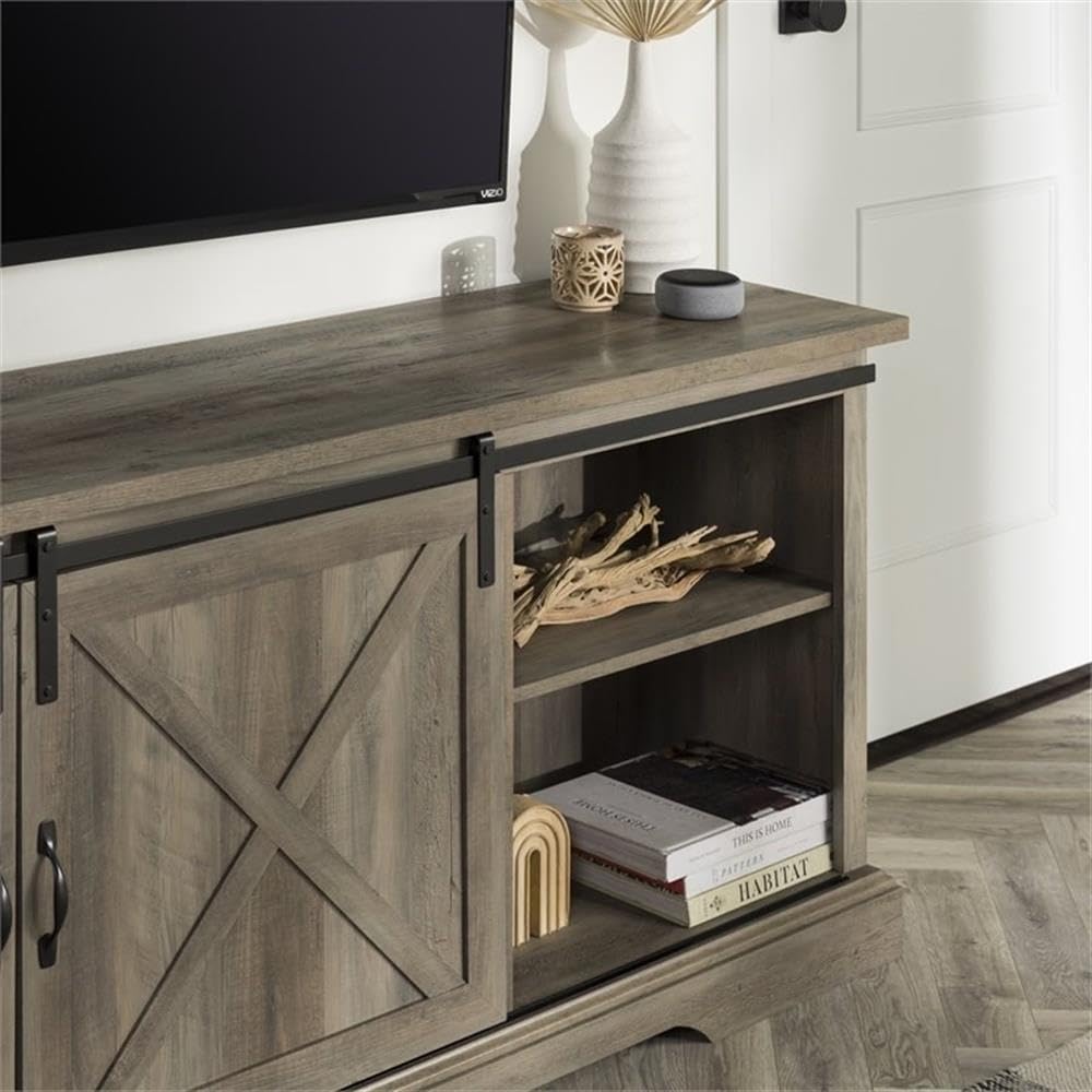 Walker Edison Corbin Modern Farmhouse Sliding X Barn Door TV Stand for 70-80 Inch TVs, Grey Wash - Perfect for Living Room, Bedroom & Home Theater Entertainment Centers