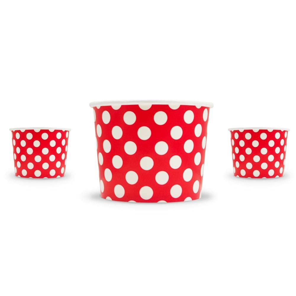UNIQ 1000-Count 12 oz Red Polka Dot Disposable Paper Bowls for Ice Cream, Desserts, Hot & Cold Foods | Eco-Friendly Party Supplies for Ice Cream Shops, Bakeries, Catering & Home Use
