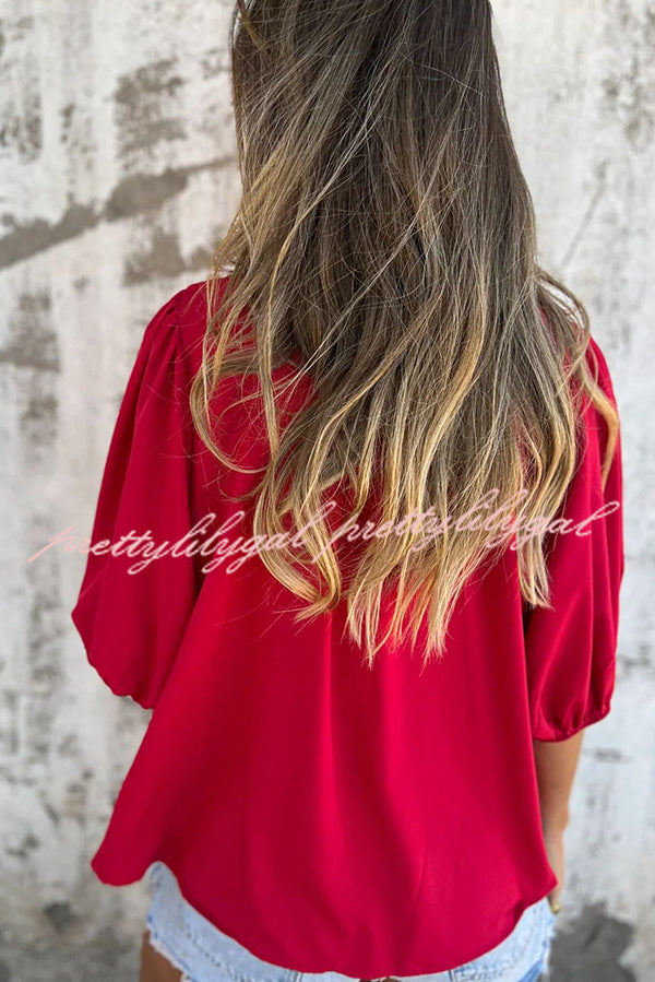 Solid Color Round Neck Button Pleated Short Sleeve Casual Shirt for Women - Summer Office Wear & Weekend Outfits