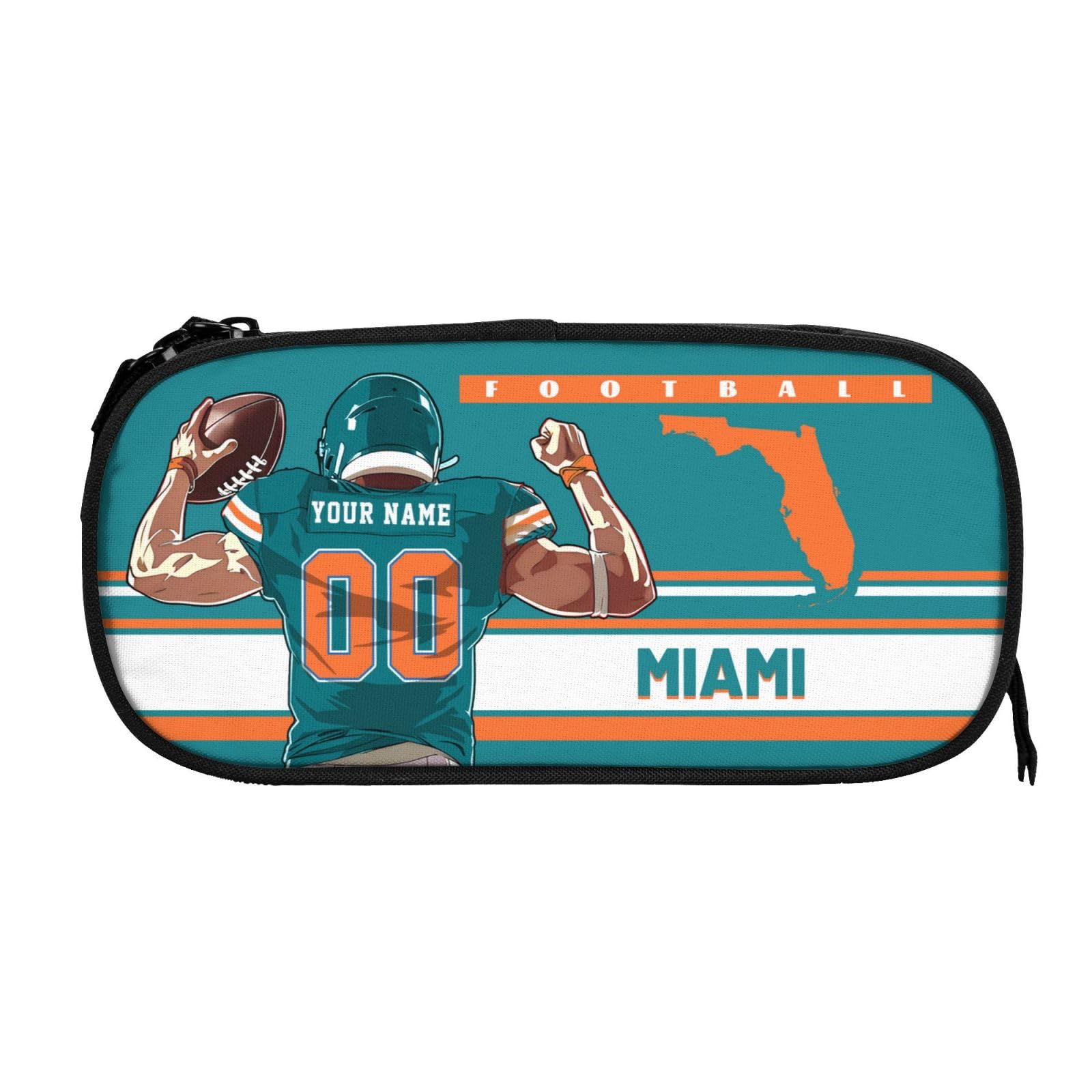 Custom Miami Pencil Case with Name & Number - Personalized Pencil Box for Men & Women - Large Capacity Pencil Bag for Office, School & Travel - Perfect Gift for Fans & Students
