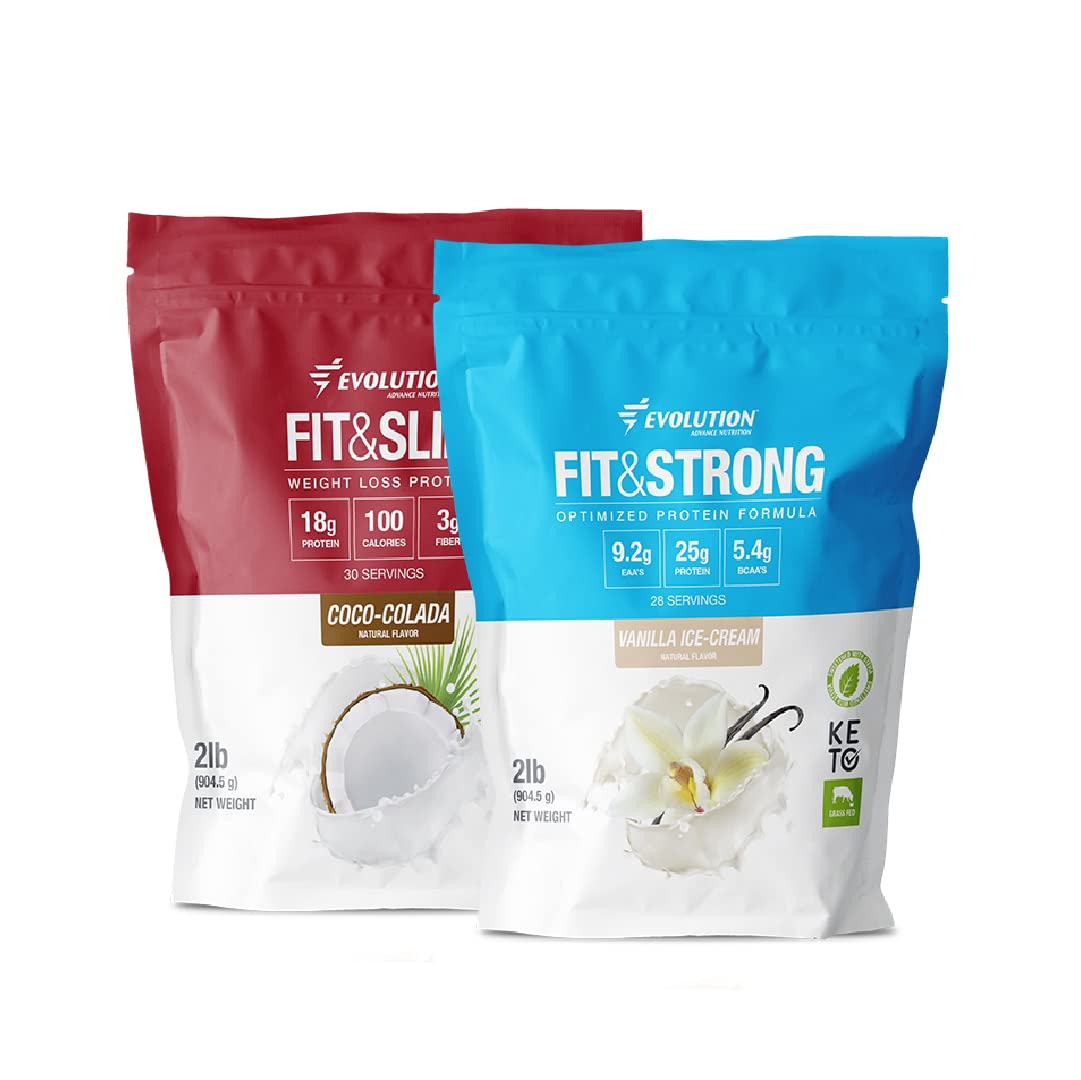 Evolution Advance Nutrition Grass Fed 100% Whey Protein Powder + Fit & Slim with Glucomannan & Inulin Fiber - High Protein & Fiber, Keto Friendly, Non-GMO, Stevia Sweetened - Pure Supplement for Weight Loss & Muscle Gain - Perfect for Post-Workout Recovery & Healthy Lifestyle - 2 Pack