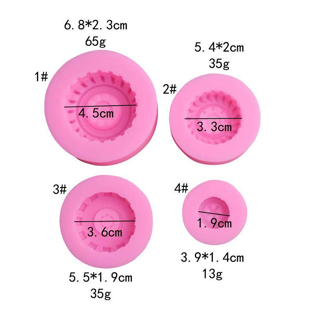 4-Piece 3D Round Tire Chocolate Candy Mold Set - Silicone Truck Wheel & Car Tyre Cake Fondant Molds for Baking, Sugarcraft, Resin, Polymer Clay & Soap Making - Perfect for Birthday Cakes, Cupcake Toppers & DIY Crafts