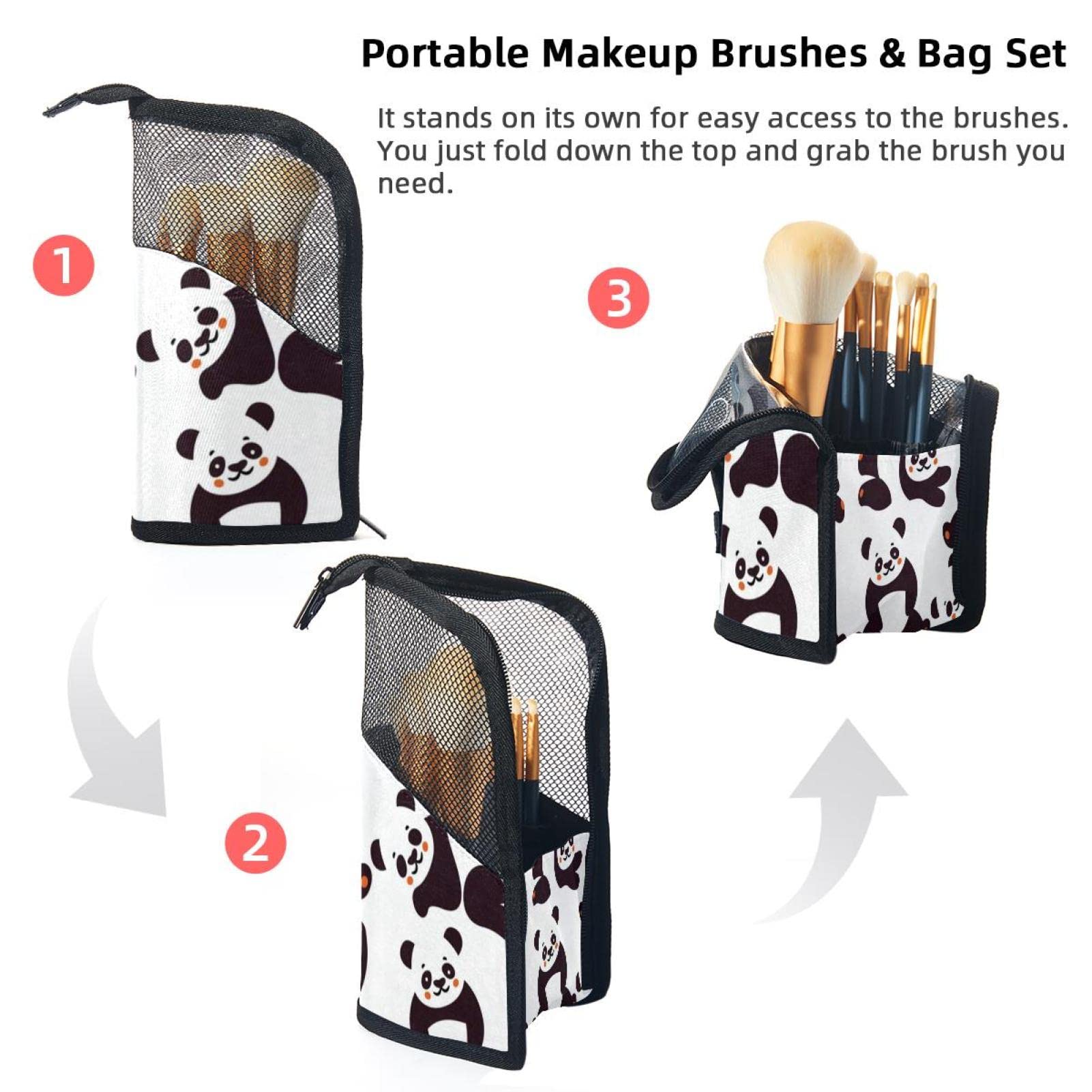 Portable Makeup Brush Organizer Bag with 12 Slots - Cute Panda Design Cosmetic Brush Holder Case for Travel & Home Storage | Perfect for Makeup Artists & Beauty Enthusiasts
