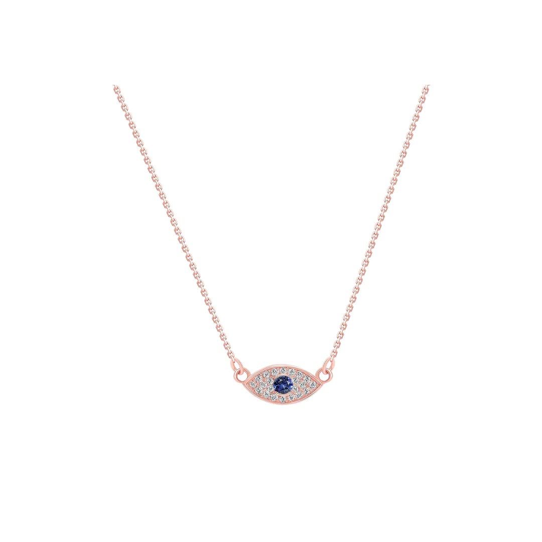 10K Gold Sapphire and Diamond Evil Eye Necklace - September Birthstone Jewelry for Women | Evil Eye Protection Pendant for Valentine's Day, Birthday Gift for Her | Made in USA | Perfect for Everyday Wear, Special Occasions & Spiritual Protection