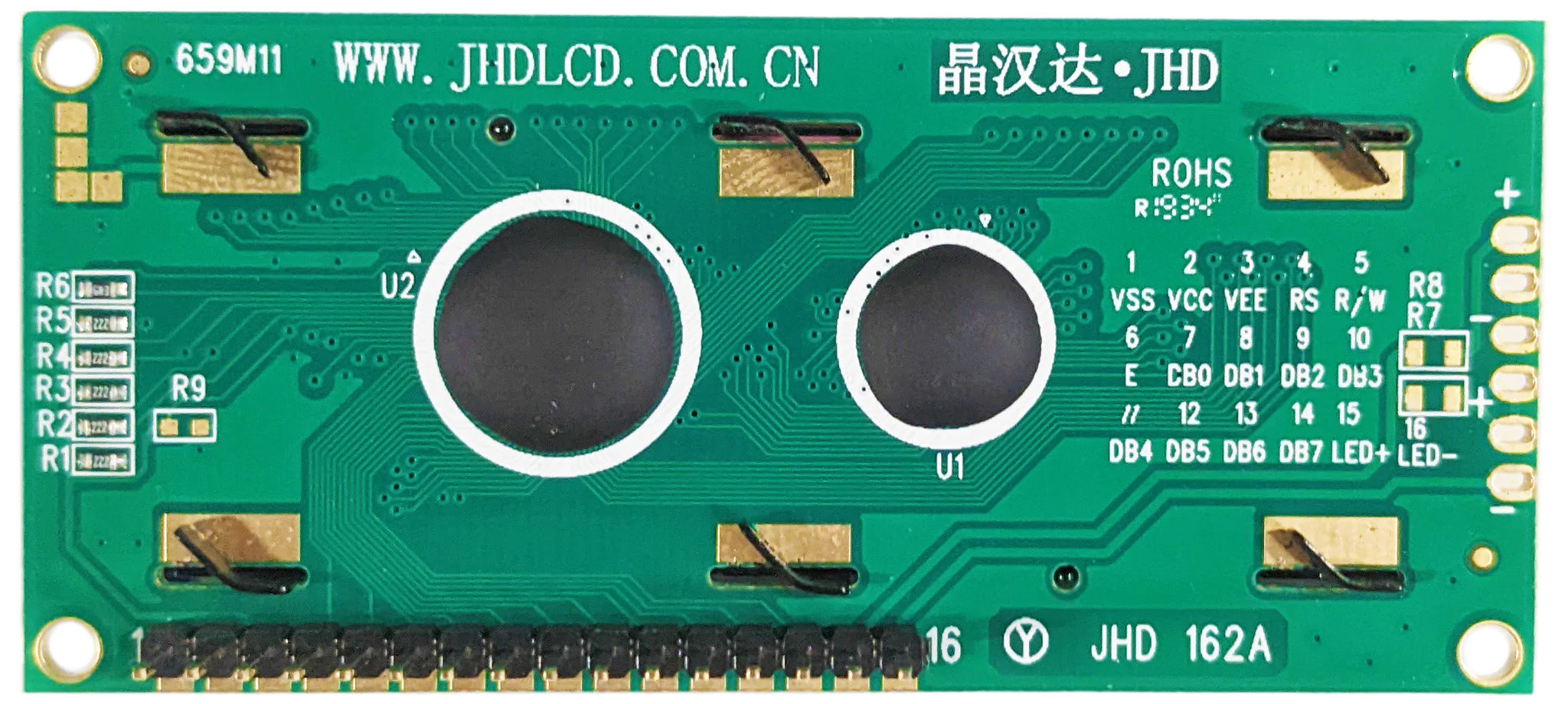 16x2 Dot Matrix Backlit LCD Module with Header Pins - Includes Driver & Controller - 80x36x9.5mm (JHD162A) - Ideal for Arduino, Raspberry Pi & DIY Electronics Projects