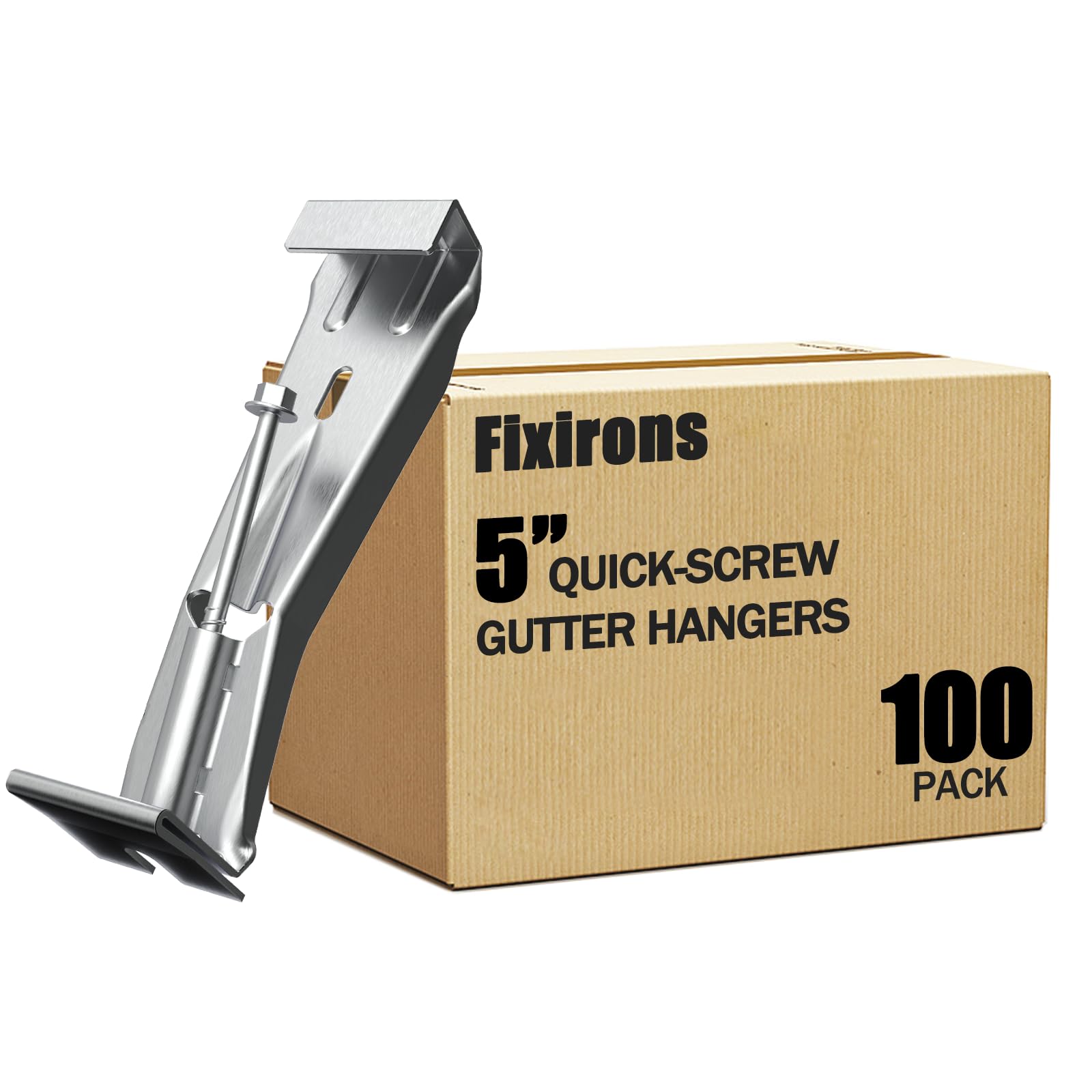 5 Inch Quick Screw Gutter Hangers - 100 Pack Heavy Duty Gutter Support Brackets with Hidden Screw Clips | Prevent Sagging Rain Gutters for Roof Drainage & Home Protection