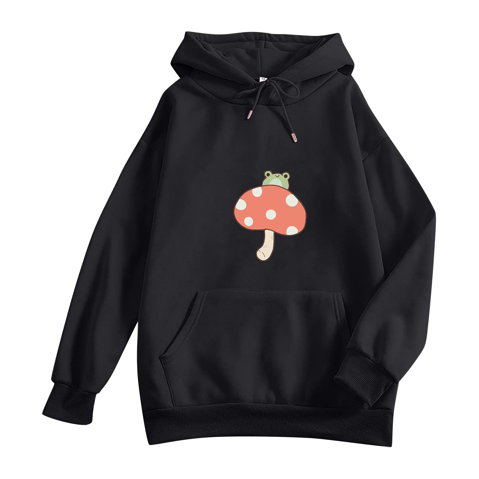 Cute Frog Mushroom Hoodie for Women & Teen Girls - Kawaii Aesthetic Pullover Sweatshirt with Kangaroo Pocket | Cozy Lounge Wear & Street Fashion Outfit