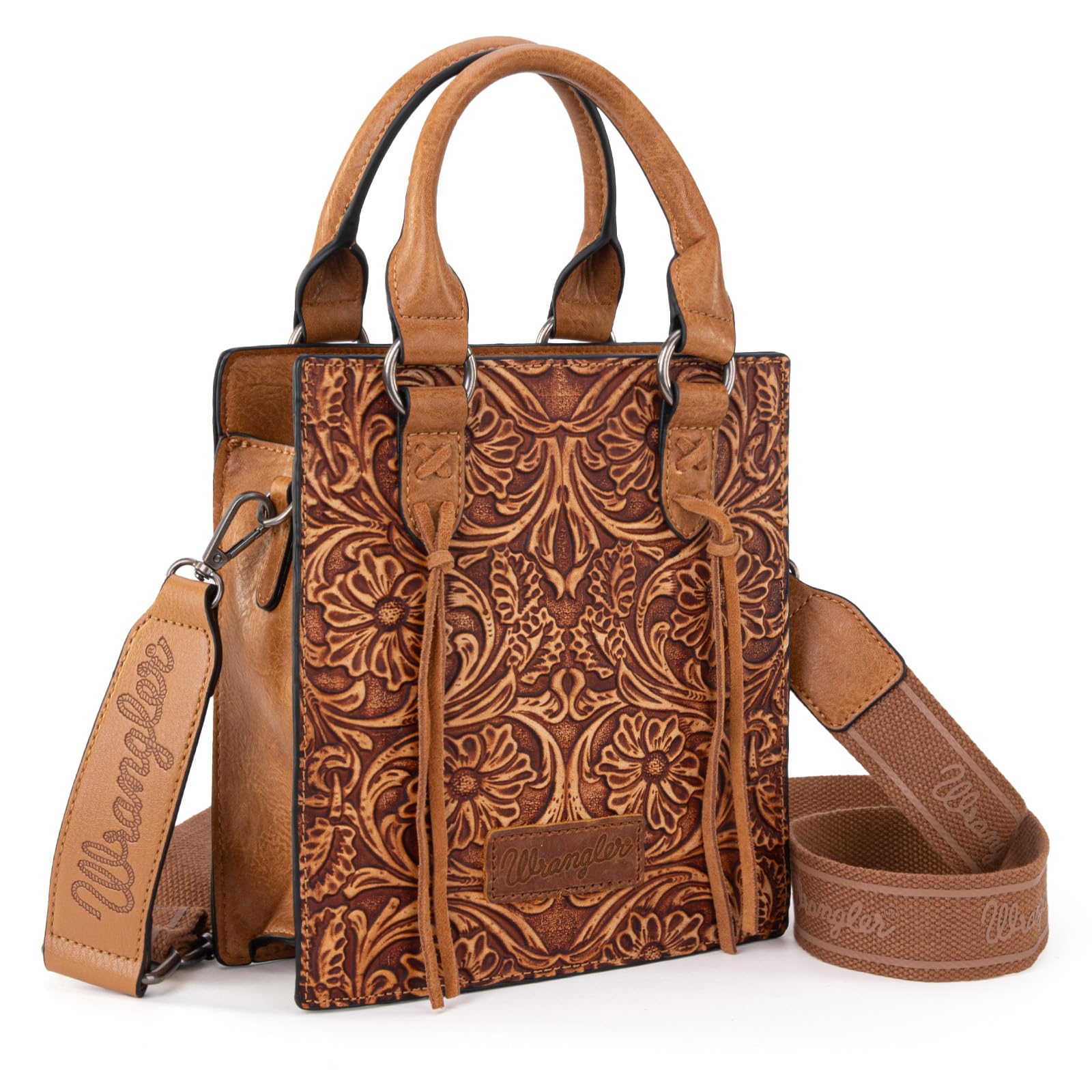 Wrangler Small Crossbody Bag for Women - Leather Tooled Top Handle Handbag & Mini Tote Purse - Perfect for Work, Travel & Everyday Use
