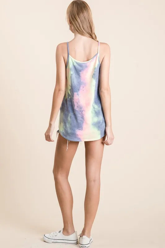 BiBi Tie Dye Terry Camisole Top with Caged Neck - Soft Cotton Sleepwear & Loungewear for Women, Perfect for Yoga, Beach Cover-Up and Summer Outfits