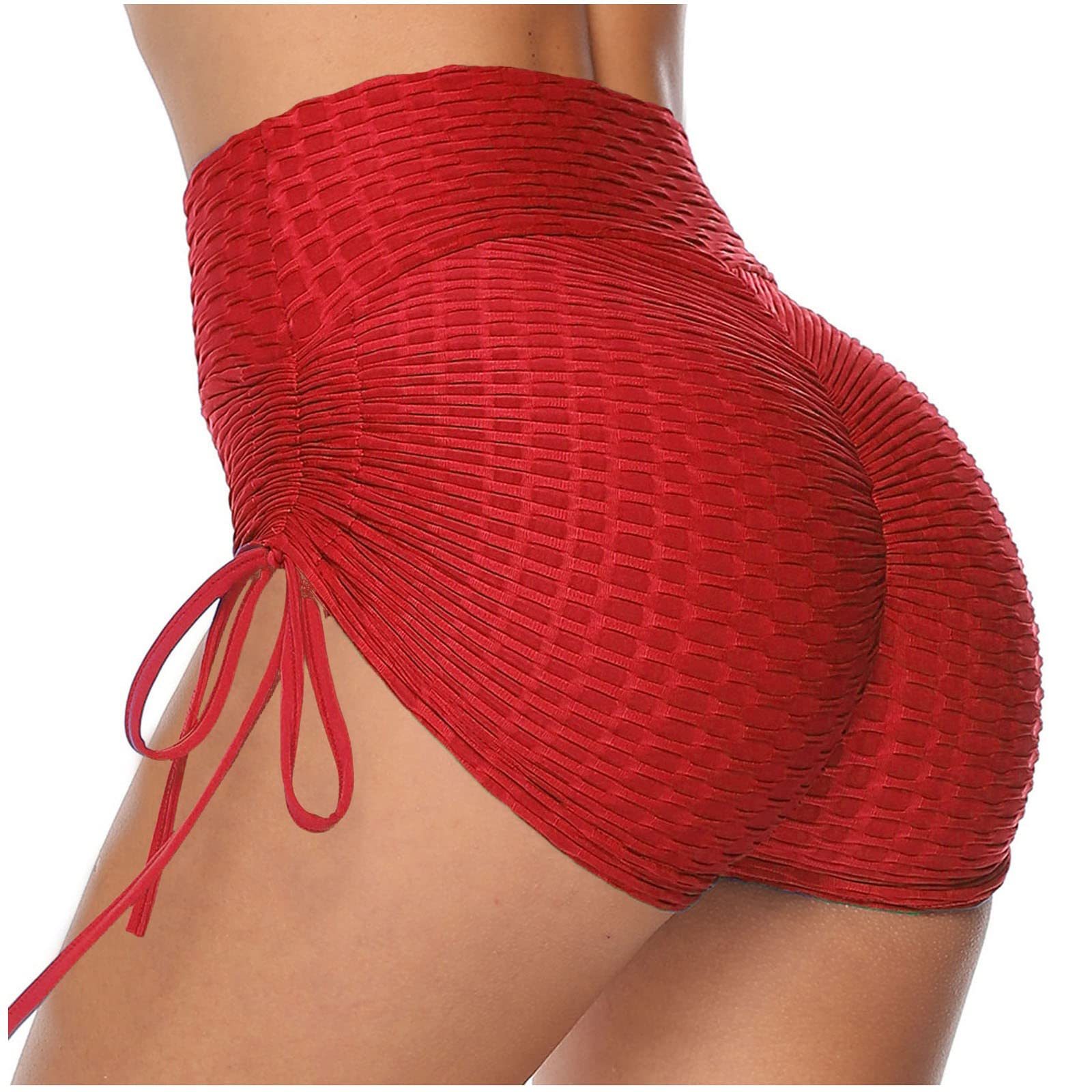 Yuai Women's Solid Color Bandage Pleated High-Waist Yoga Shorts - Workout, Running, Gym & Lounge Wear