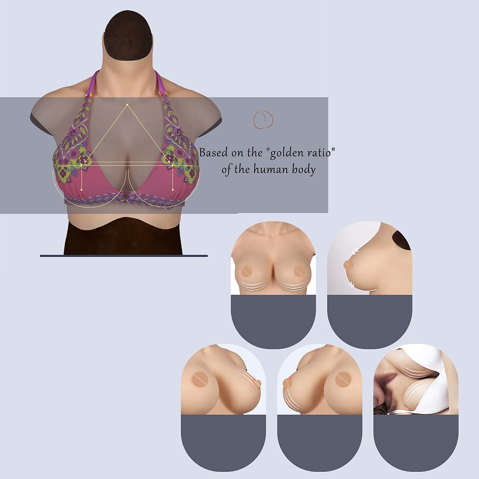 Realistic Silicone Breast Forms for Crossdressers & Trans Women - 7th Gen Lifelike Fake Breasts XL-E Cup (2-Pack, Asian Skin Tone, Silicone Filled) - Perfect for Drag Performances, Cosplay & Gender Affirmation