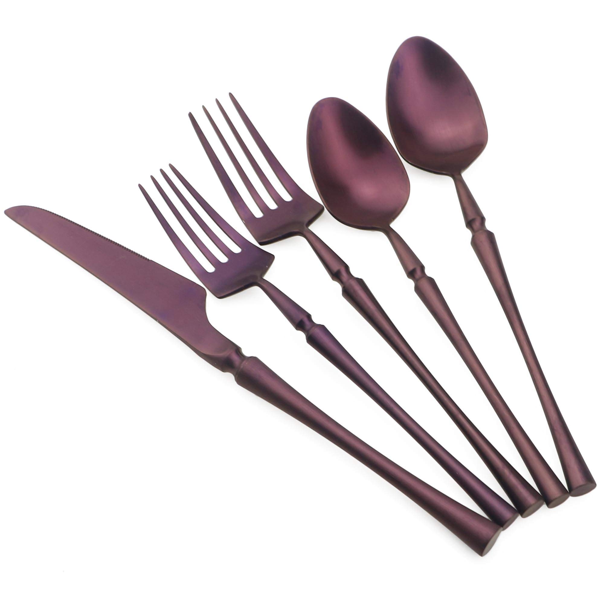 20-Piece Luxury 18/10 Stainless Steel Flatware Set - Matte Purple Silverware for Dining, Wedding & Gift - Durable Cutlery Set for Restaurants, Home & Special Occasions