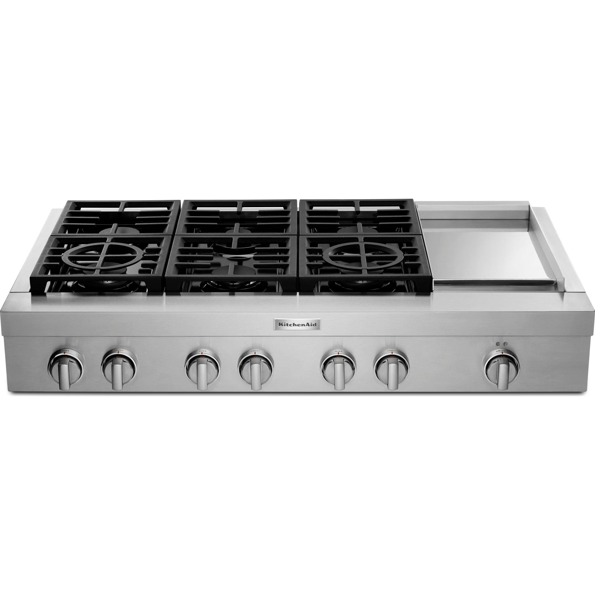 KitchenAid 48 Inch 5 Burner Gas Cooktop with Continuous Grates - Stainless Steel (KCGC558JSS) | Perfect for Home Chefs & Modern Kitchens