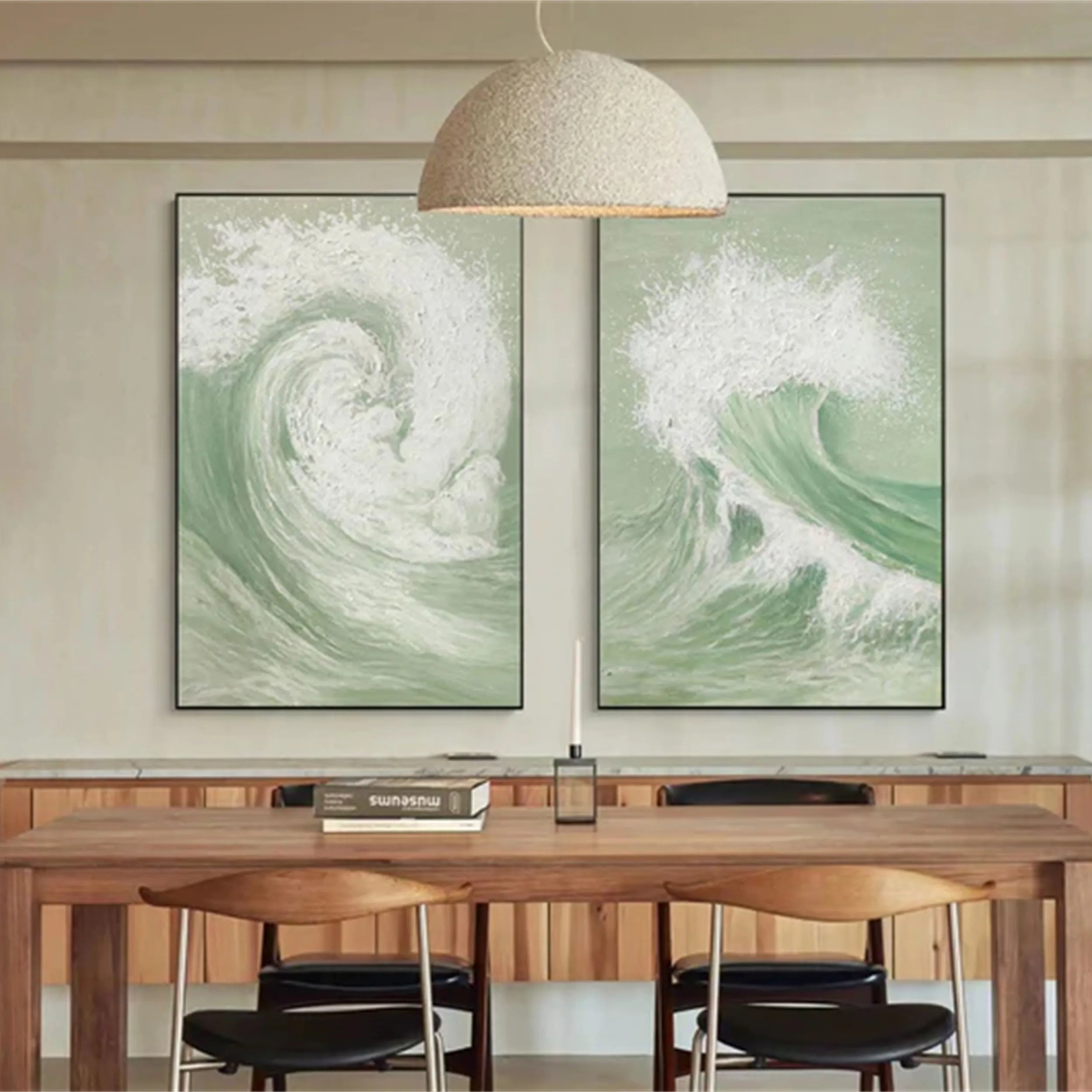 Abstract Blue and Green Wall Art Set of 2 - Modern Canvas Paintings for Living Room, Bedroom & Office Decor #BG060