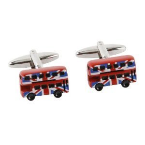 London Bus Cufflinks - Union Jack Rhodium Plated for Formal Wear