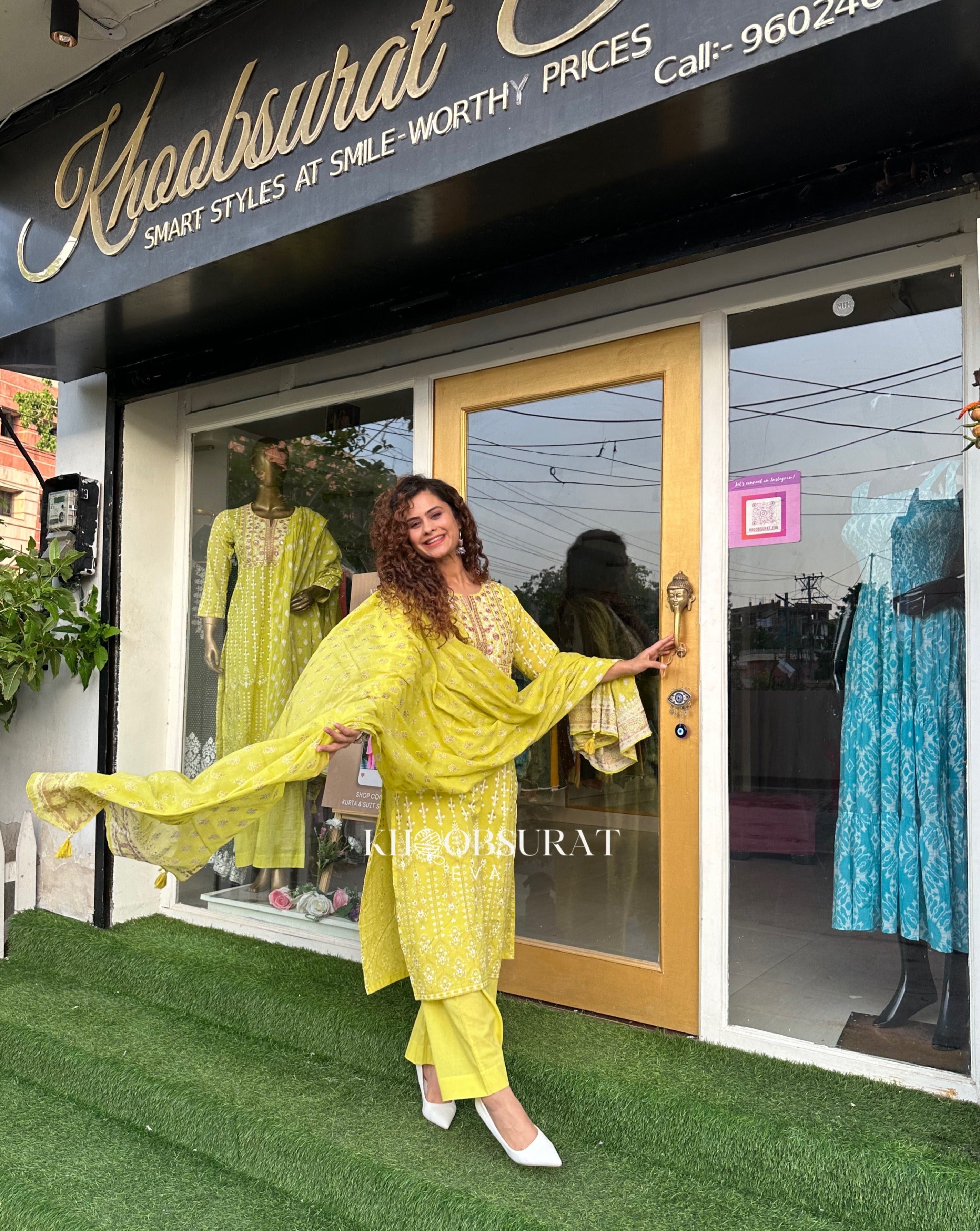 FREYA Yellow Embroidered Kurta Suit Set for Women | Traditional Indian Ethnic Wear | Perfect for Festivals, Weddings & Special Occasions