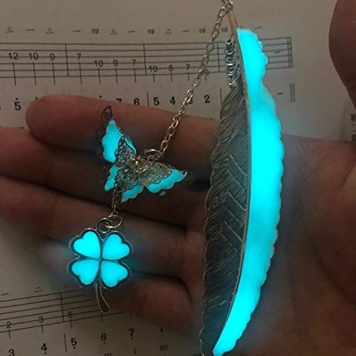 Glow in The Dark 3D Butterfly Metal Bookmark with Lucky Grass & Pendant - Luminous Reading Gift for Women, Men, Kids - Perfect for Night Reading, Book Lovers & Unique Present Ideas