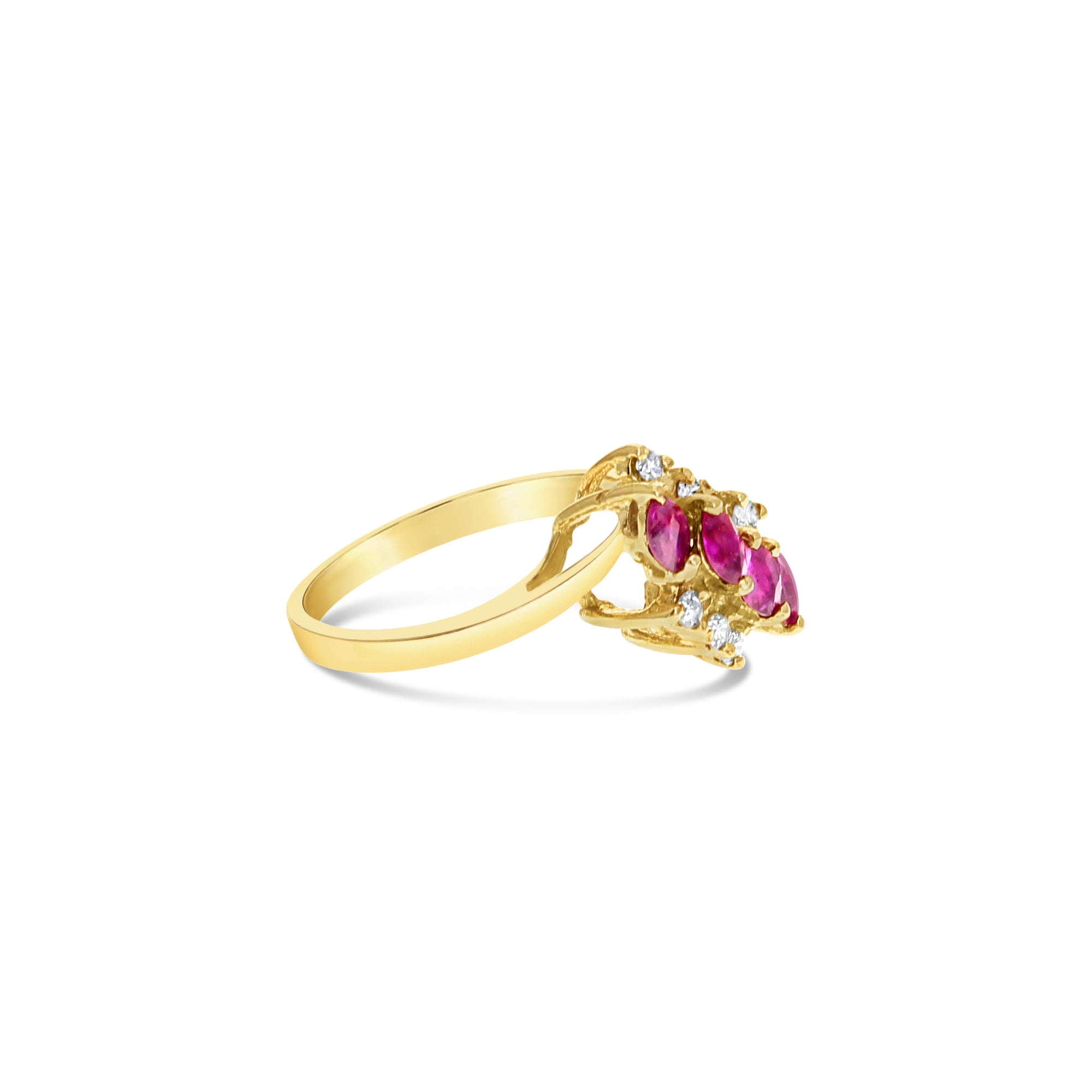 Exquisite Marquise Ruby and Diamond Cluster Ring in 14K Yellow Gold - Perfect for Engagement, Anniversary & Special Occasion Gifts