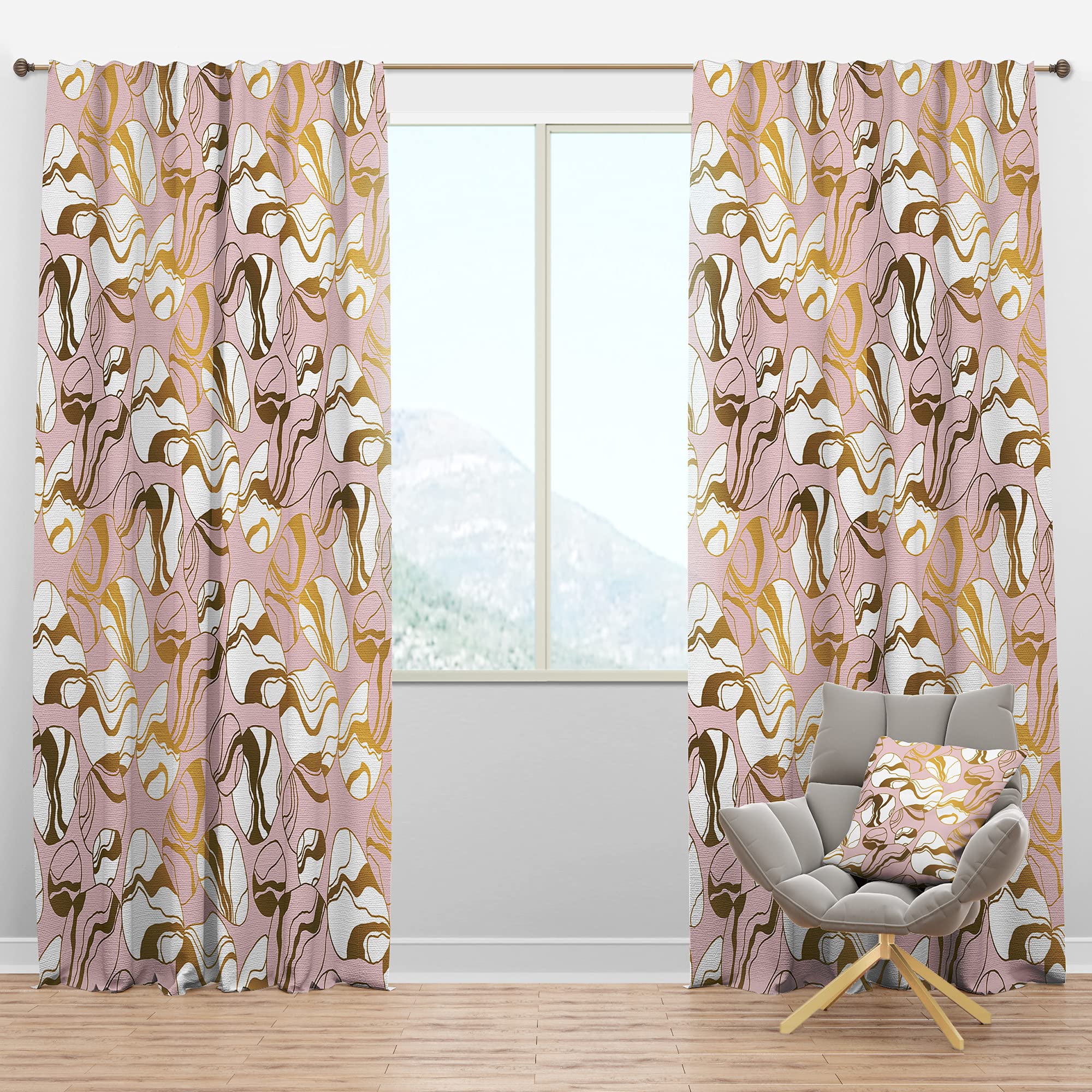 DesignQ Blackout Curtains 'Golden Marble II' - Thermal Insulated Single Panel Window Drapes (52x84 inches) for Bedroom & Living Room - Noise Reducing & Energy Saving Home Decor