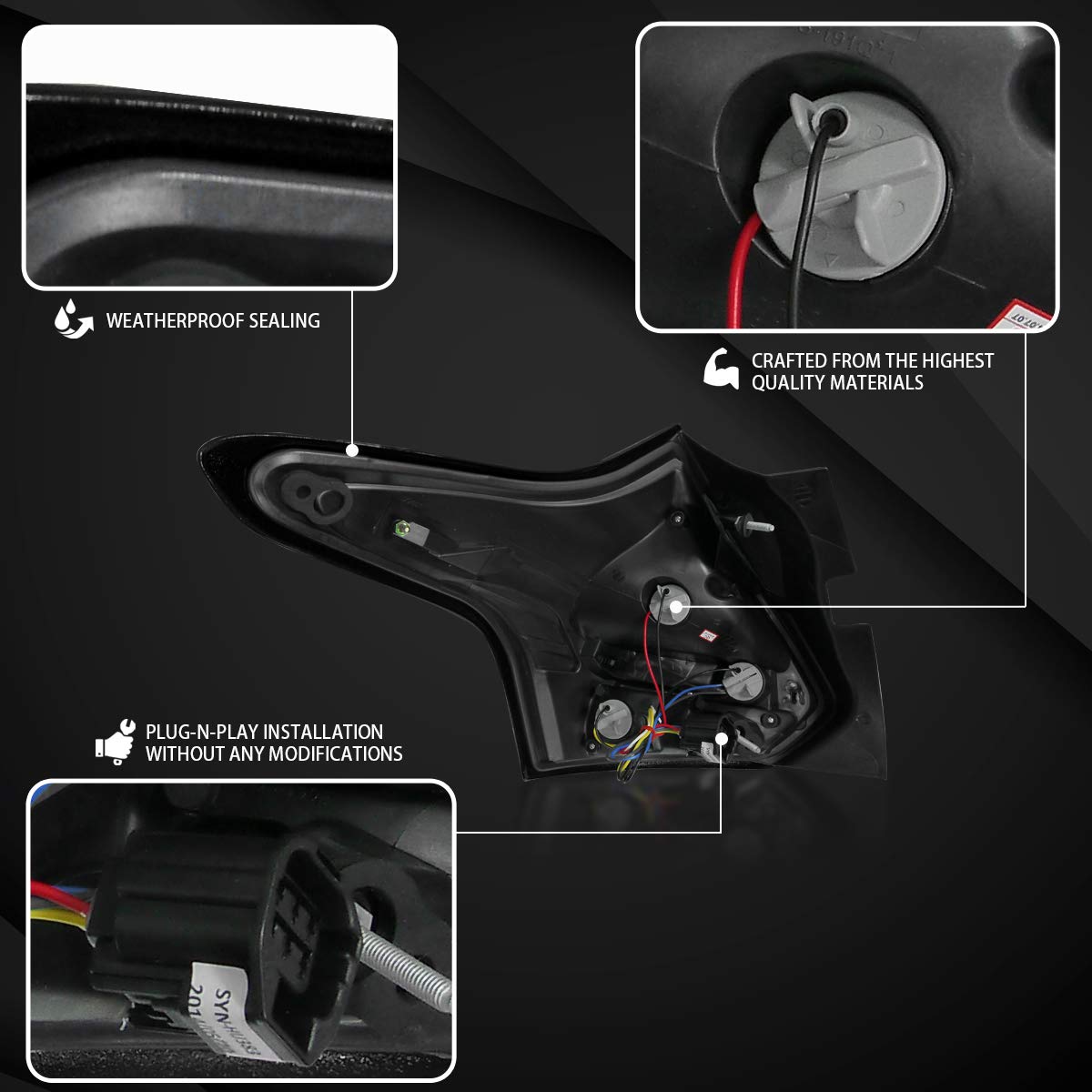 AUTOZENSATION LED Smoke Tail Lights for 2012-2014 Ford Focus Hatchback - Left & Right Pair Assembly - Enhanced Visibility & Style for Night Driving & Custom Car Appearance